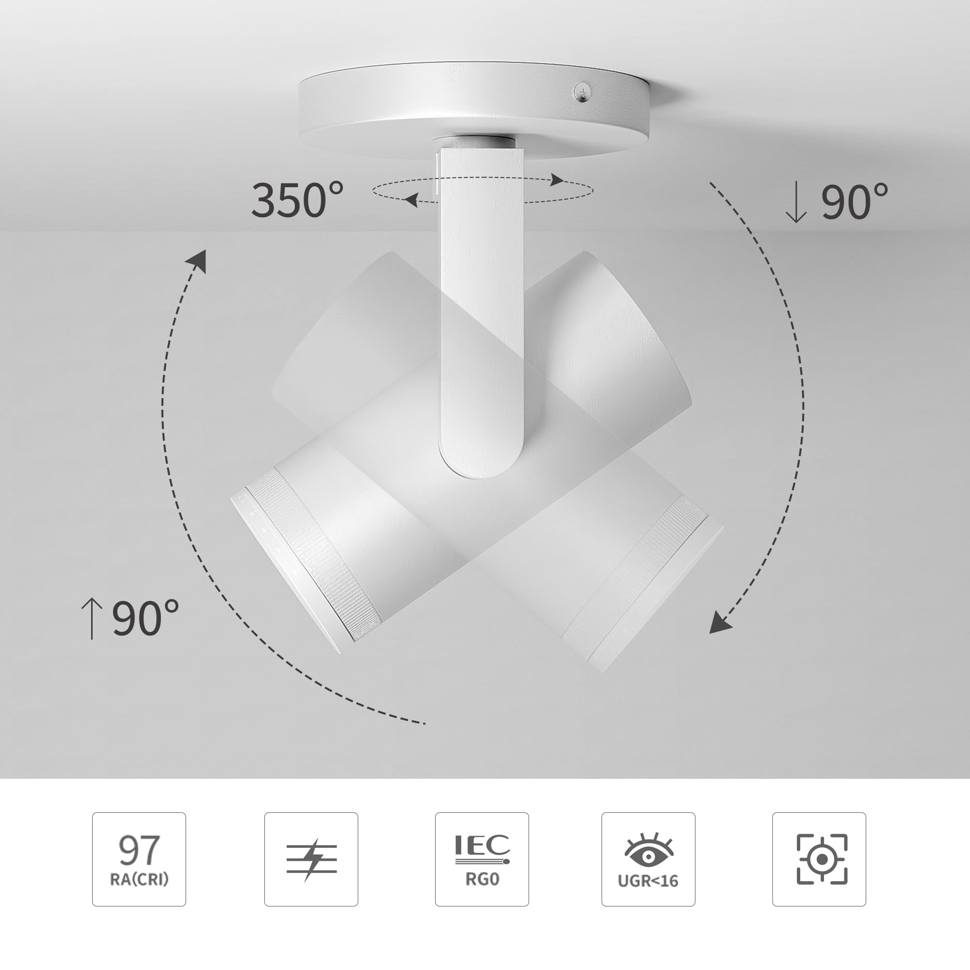 Aisilan 12W Dimmable White Led Ceiling Spotlight, Adjustable Beam Angle 10-55°, Cri 97
