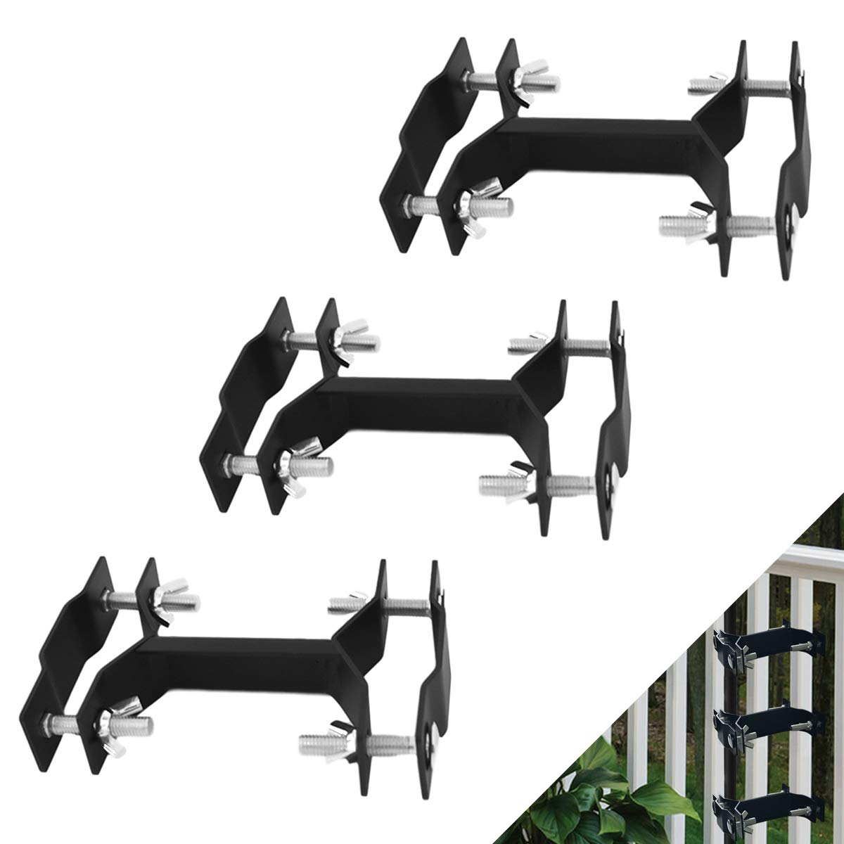 Homydom Deck Umbrella Clamp Outdoor Universal Patio Umbrella/Torch Mount Holder Attaches To Railing Maximizing Patio Space, 3 Pa