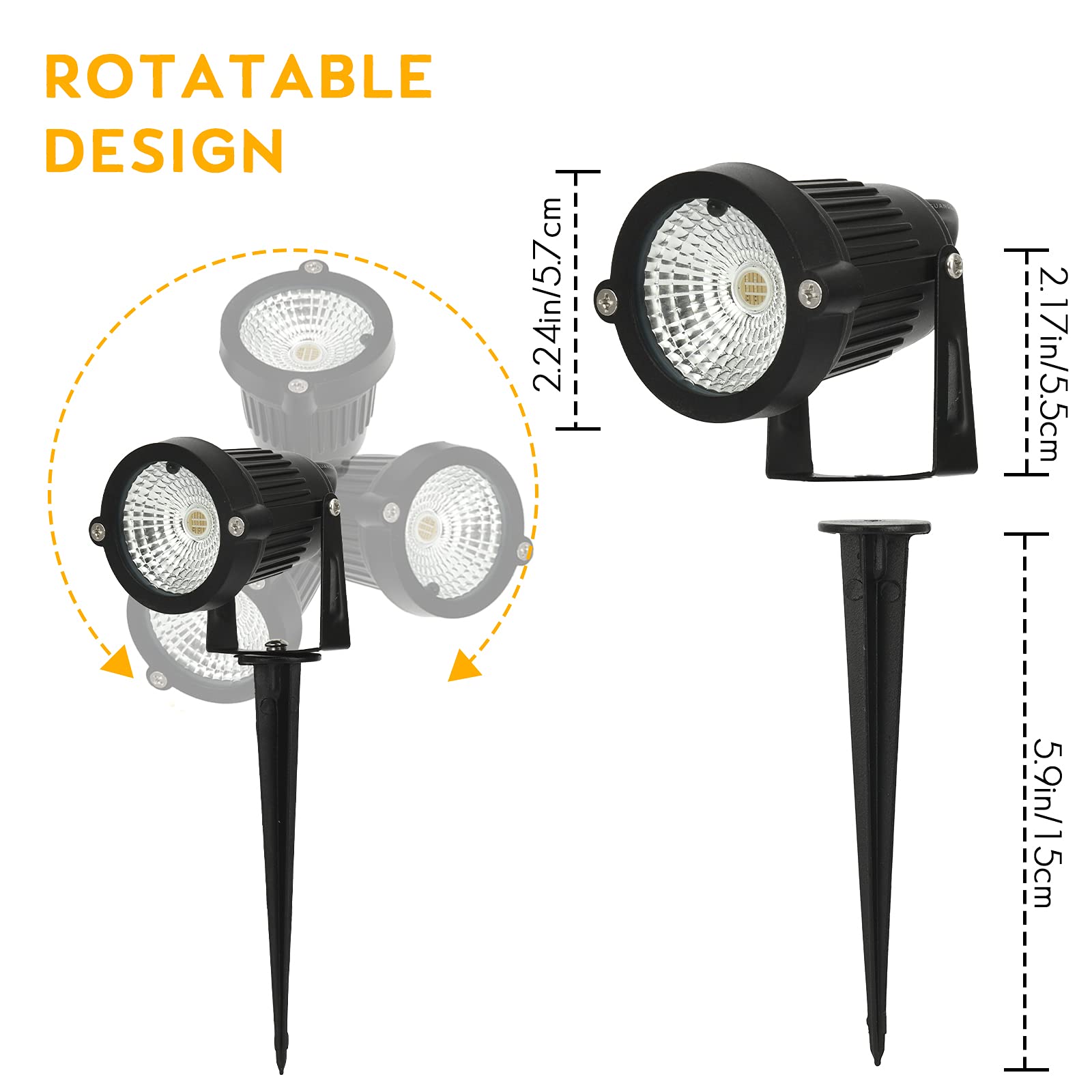 ACHENGE LED Outdoor Spotlights, 6W, IP66 Waterproof, Remote Control, Multicolor, 8 Inch, Model 762716708969