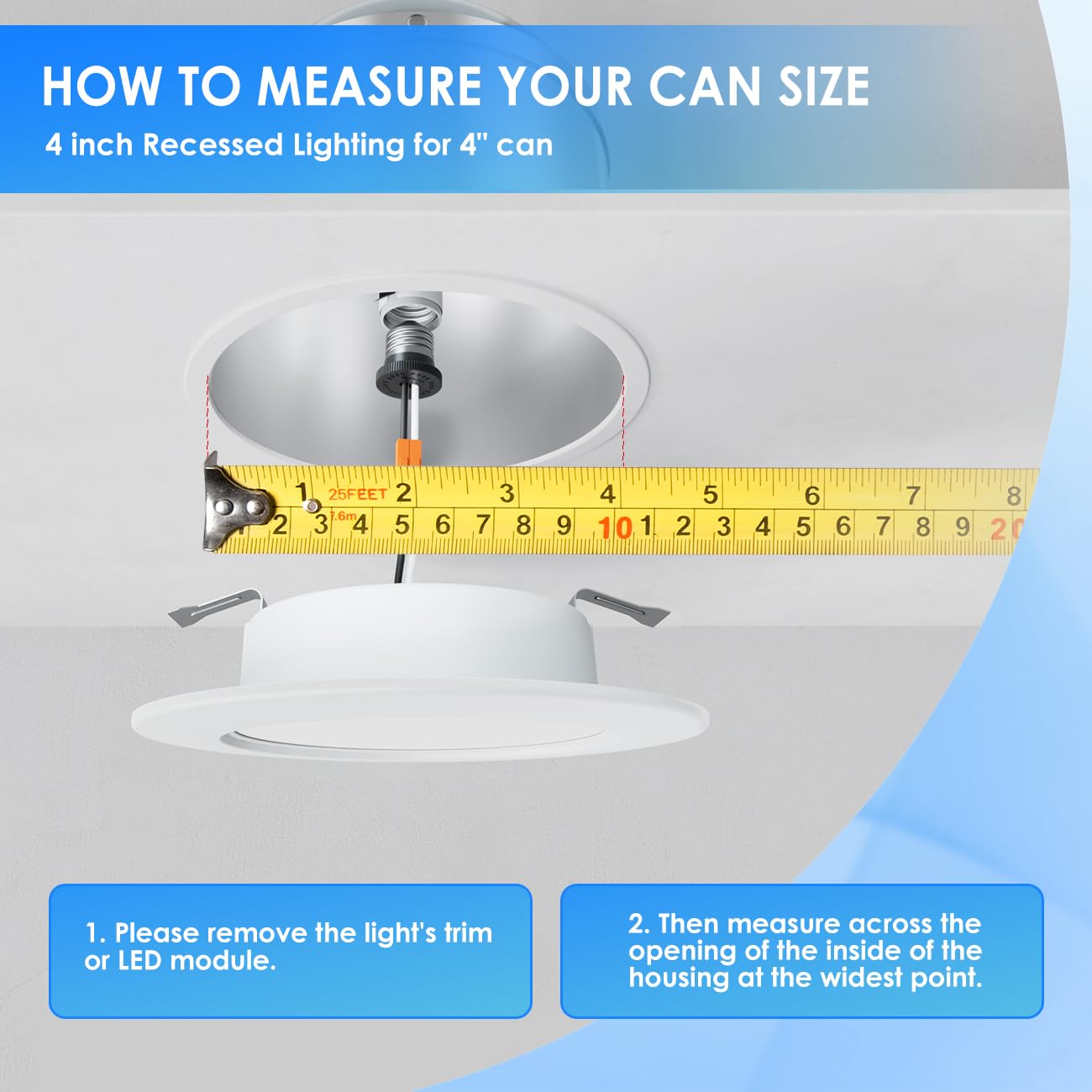 ANWIO 4 Inch LED Recessed Lights, 5CCT Dimmable, E26 Base, IC Rated, White, 2 Pack, Model AN-DLB11-D407T