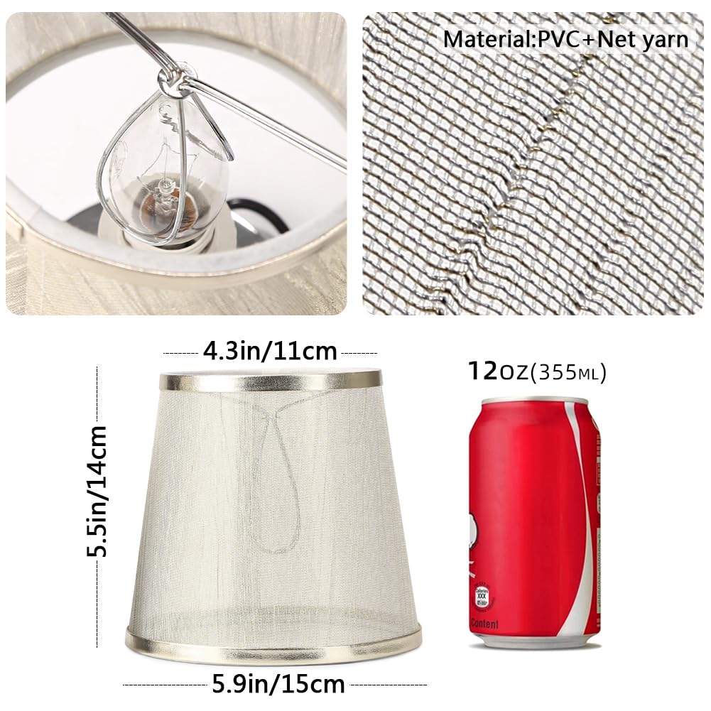 Yisun Crystal Chandelier Mini Lamp Shade Set Of 6, 5.5-Inch Bell Clip On, Gold Champagne Organza, Model Df-Lczd