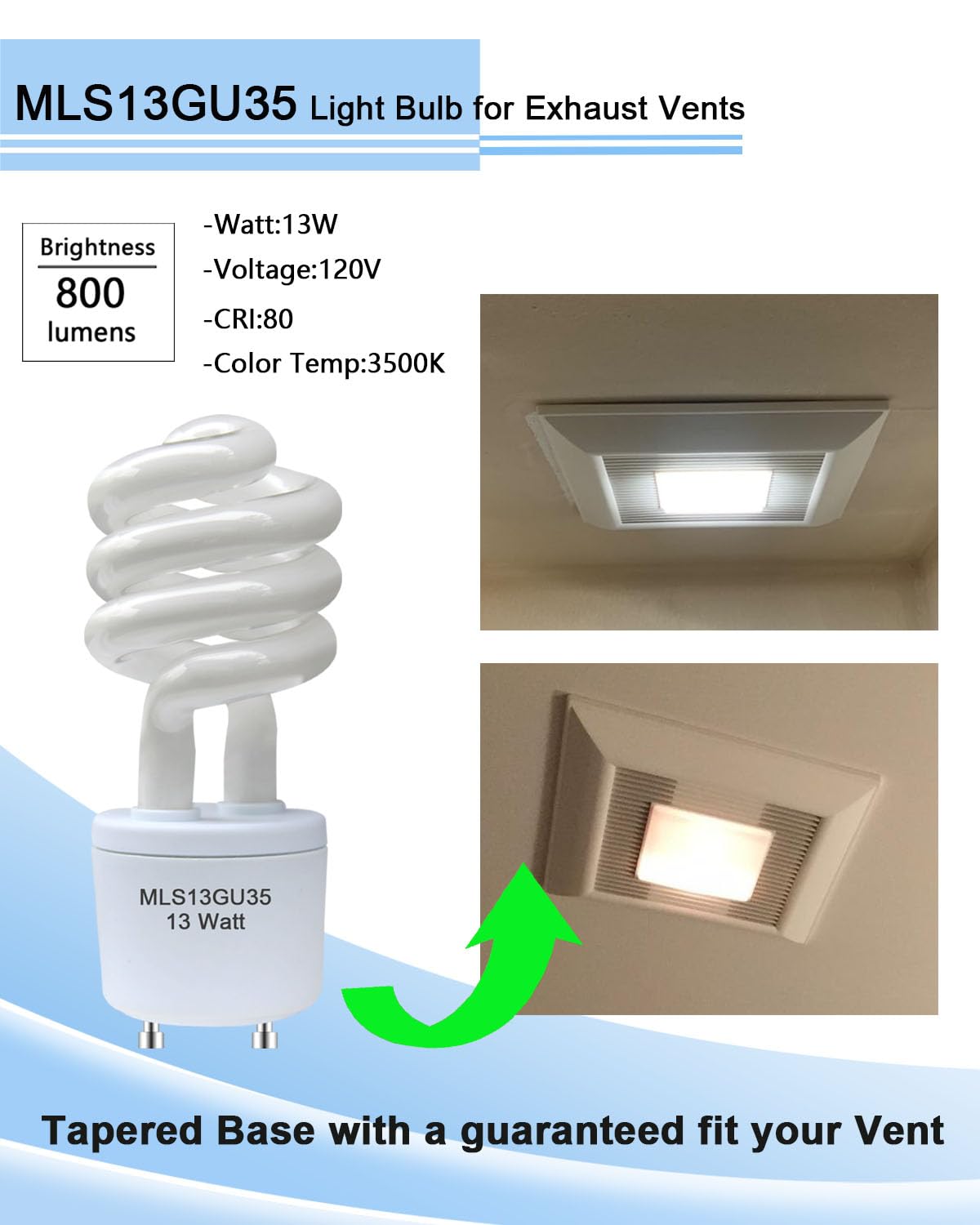 Ignixlite 2 Pack 13W GU35 Fluorescent Light Bulbs, 3500K Warm White Replacement for Panasonic VQL5 Ceiling Bath Fan/Light