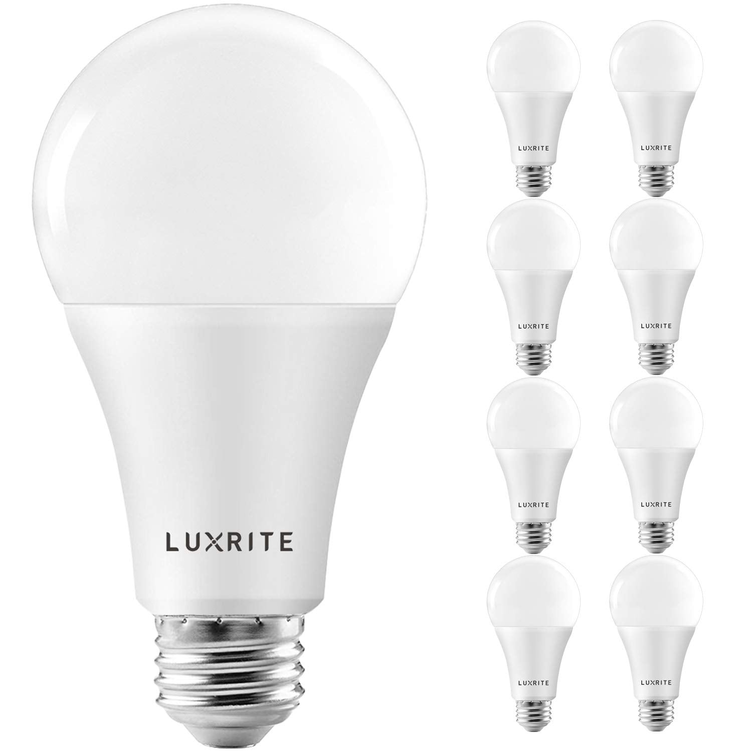LUXRITE A21 LED Bulbs 150W Equivalent 2550 Lumens Dimmable 22W Energy Star E26 Base 8 Pack Warm White 2700K