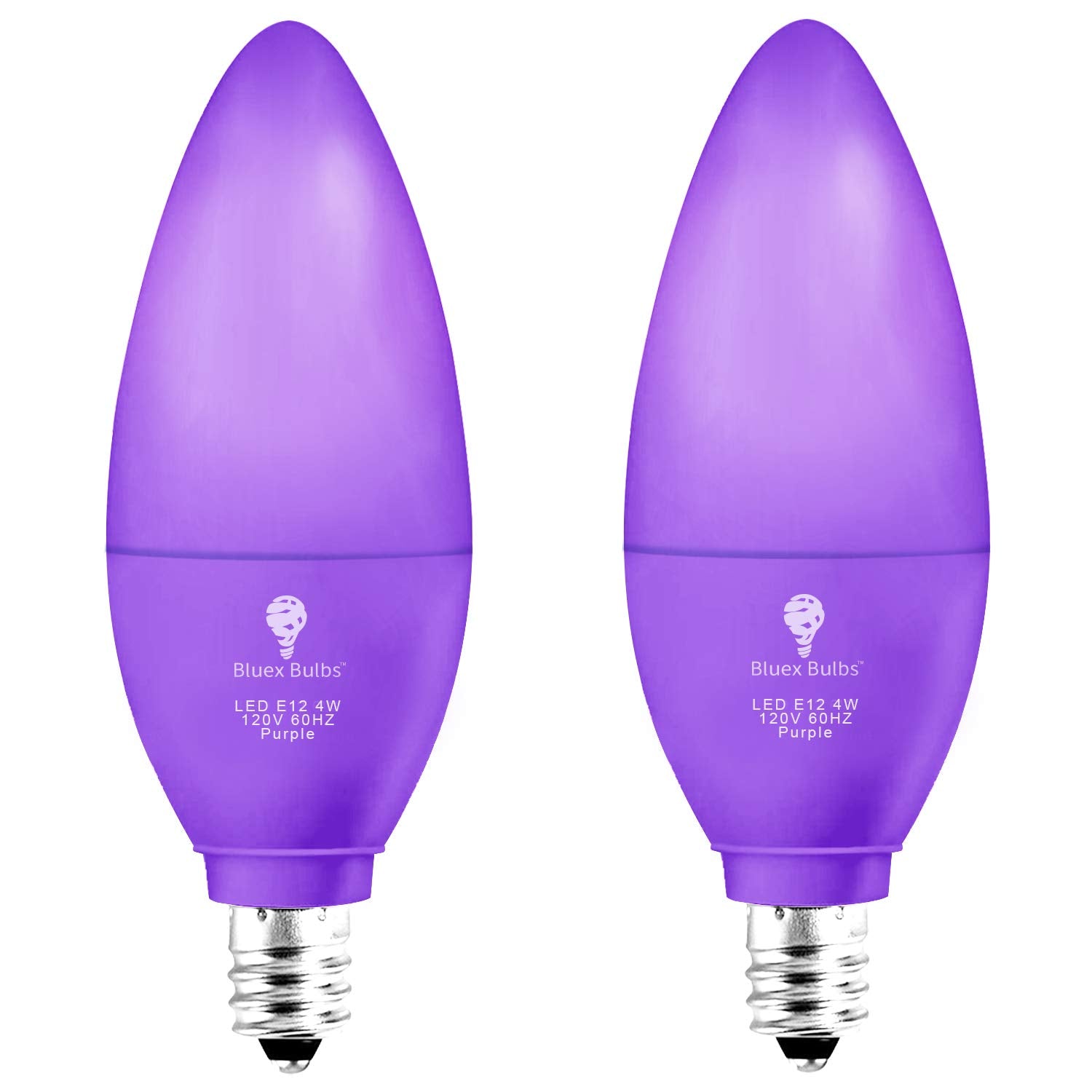 2 Pack BlueX LED Candle Purple Light Bulb - 4W (40Watt Equivalent) - E12 Base Purple LED Purple Bulb, Party Decoration, Porch, Home Lighting, Holiday Lighting, Chandelier Light Bulbs, Candelabra Bulbs