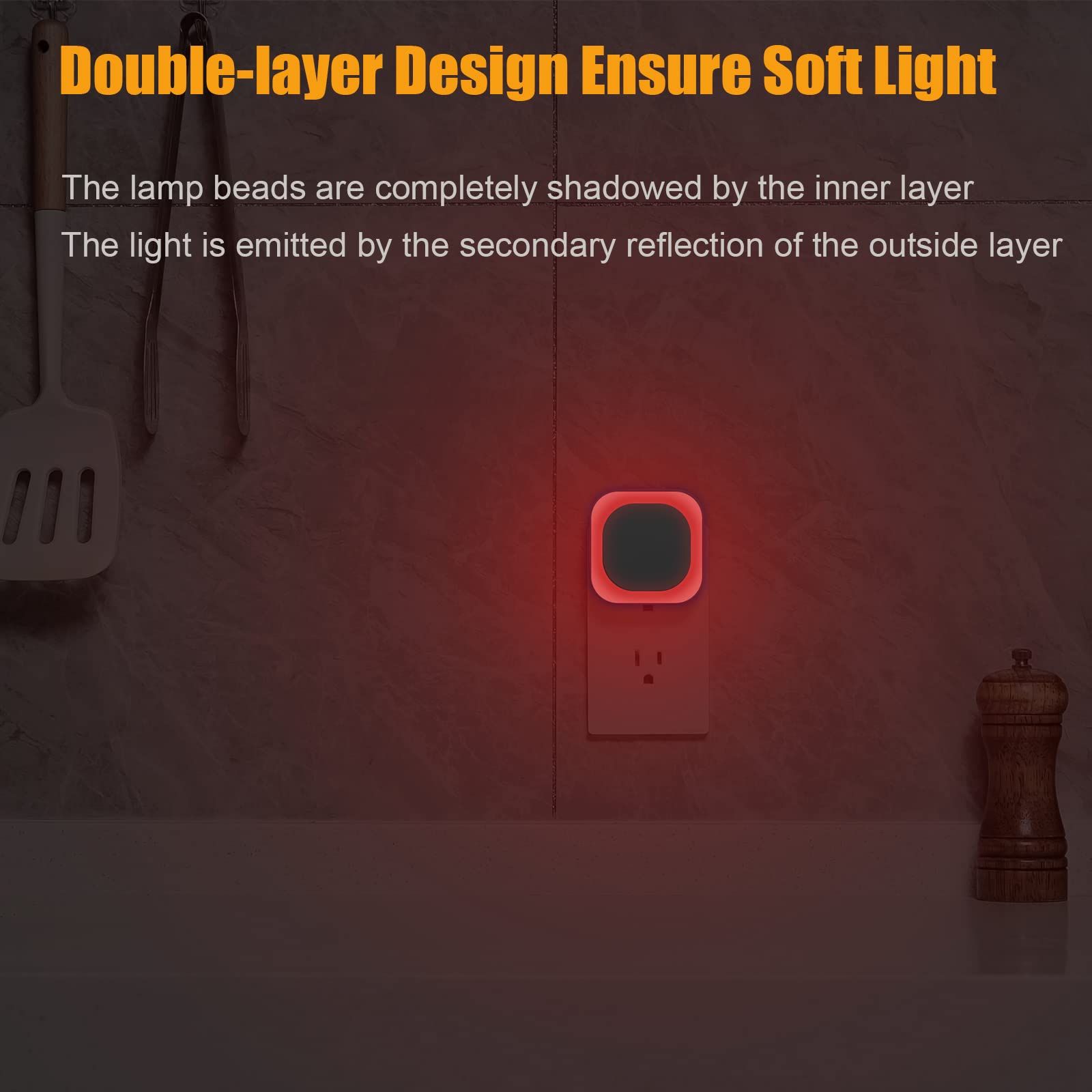 YUNLEX Dimmable Red Night Light with Auto Dusk to Dawn Sensor, LED Wall Light for Bathroom, Hallway, Stairs, and Bedroom, Model NLS21