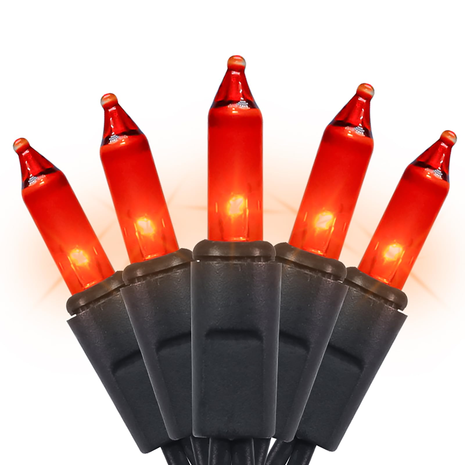 MULTI-SPARKING Halloween Lights - 35 Count Mini String Lights, 8.5ft Black Wire, Orange Glass Bulbs