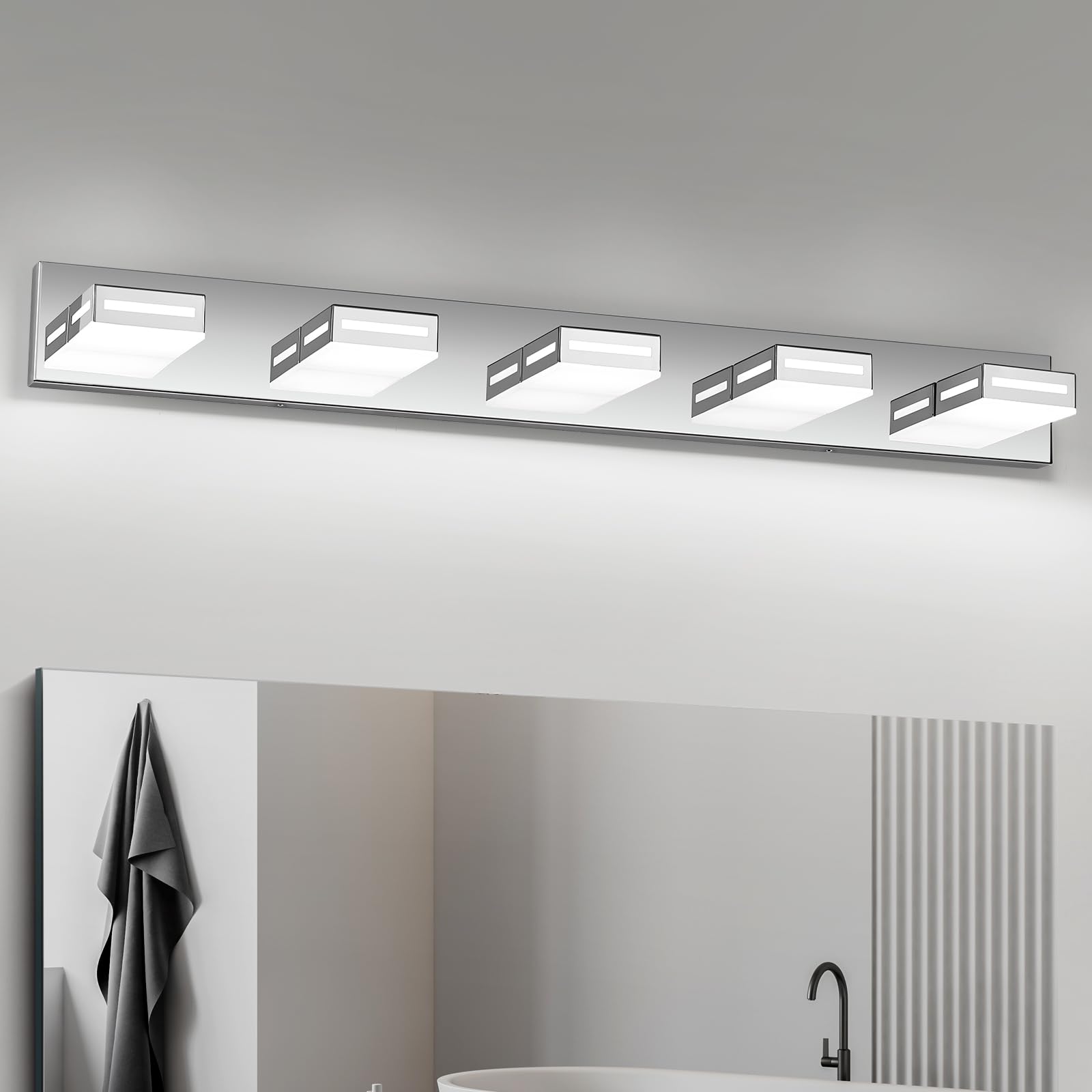 Donrao 40-Inch 5-Light Led Modern Chrome Bathroom Vanity Light Fixtures Over Mirror  Bathroom Lighting Fixtures With Cool White 6000K  Rotatable Vanity Wall Lights For Bath Restroom Powder Room