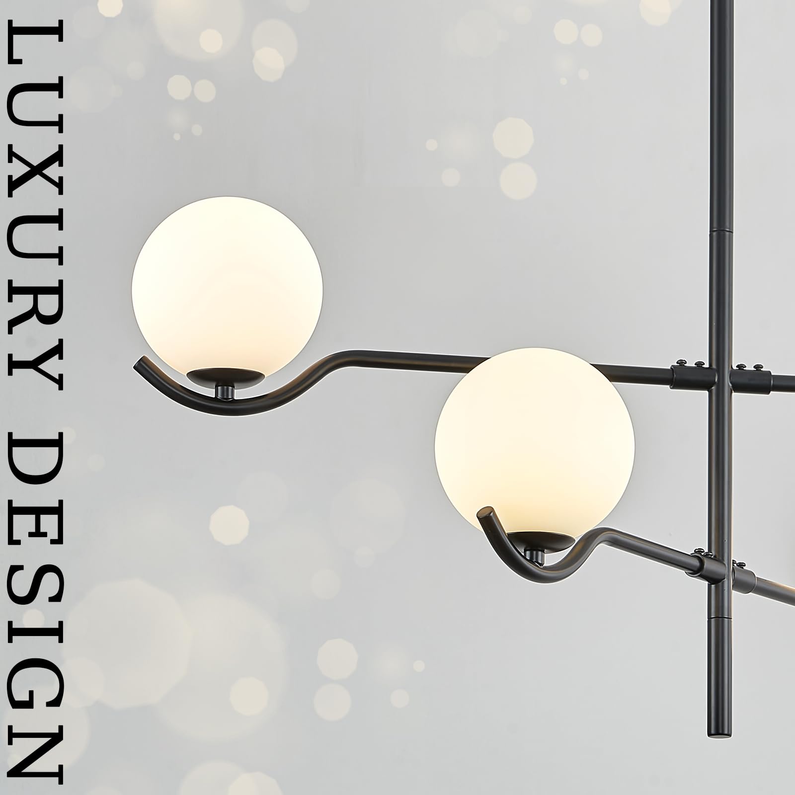 CATINER Black Sputnik Chandelier - Modern 4-Light Ceiling Pendant, Milk Glass Globe Shades, Large L31'', for High Ceilings