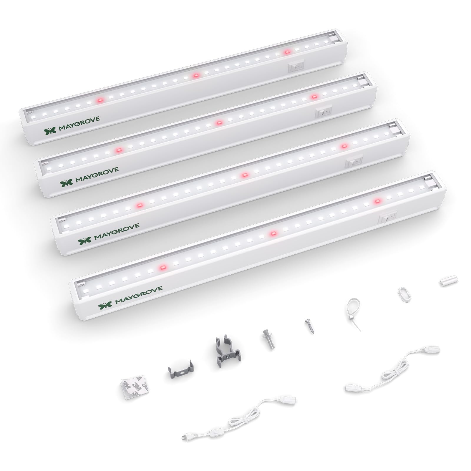 Maygrove Grow Lights for Indoor Plants 1FT  Red-Enhanced Full Spectrum 5000K Grow Light  28W(4 x 7W)  T5 LED Grow Light Bands for Leafy Greens and Vegetables  High PPFD  Linkable  White  4-Pack
