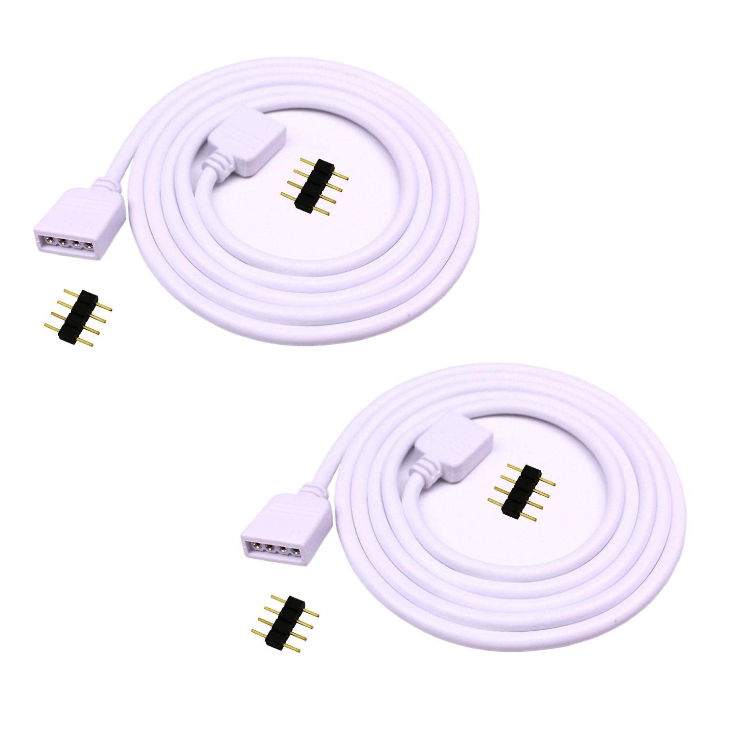 Litaelek 2Pcs 2M Rgb Led Strip Extension Cable, 4 Pin Quick Connector, White