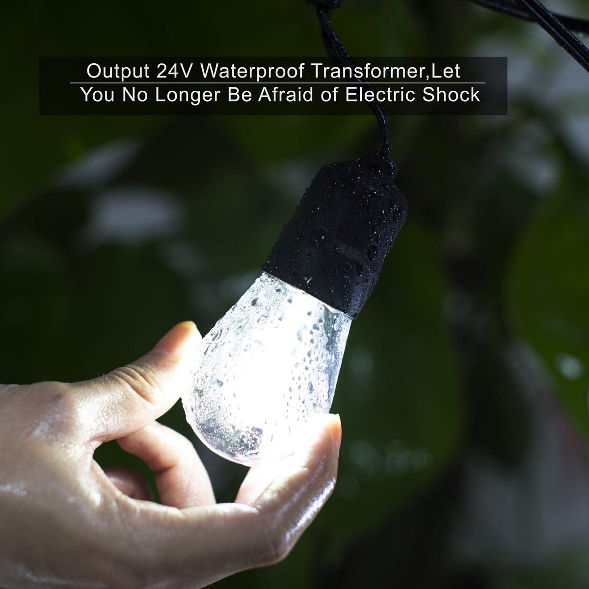 Yosion 60Ft Cool White Led String Lights, Waterproof 20 Hanging Sockets & Shatterproof Bulbs