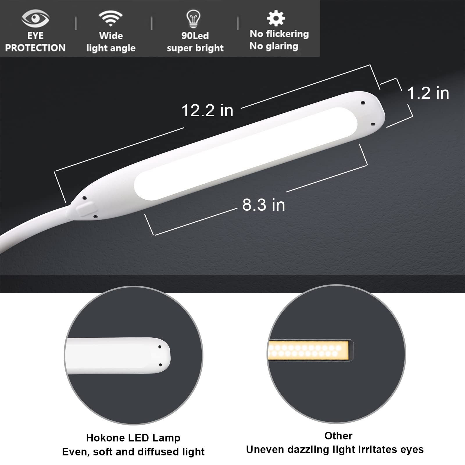 LED Desk Lamp with Clamp,Flexible Gooseneck Clamp Lamp,Dimmable,Touch Control 3 Color Modes,Eye-Care Table Light with Adjustable