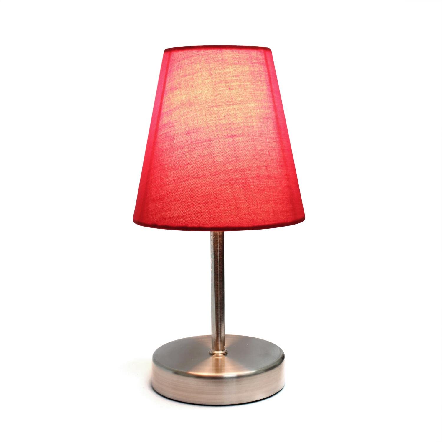 Creekwood Home Nauru 10.5'' Traditional Petite Metal Stick Bedside Table Desk Lamp in Sand Nickel with Fabric Empire Shade for Nightstand  End Table  Dorm  Home Dcor  Bedroom  Living Room  Red