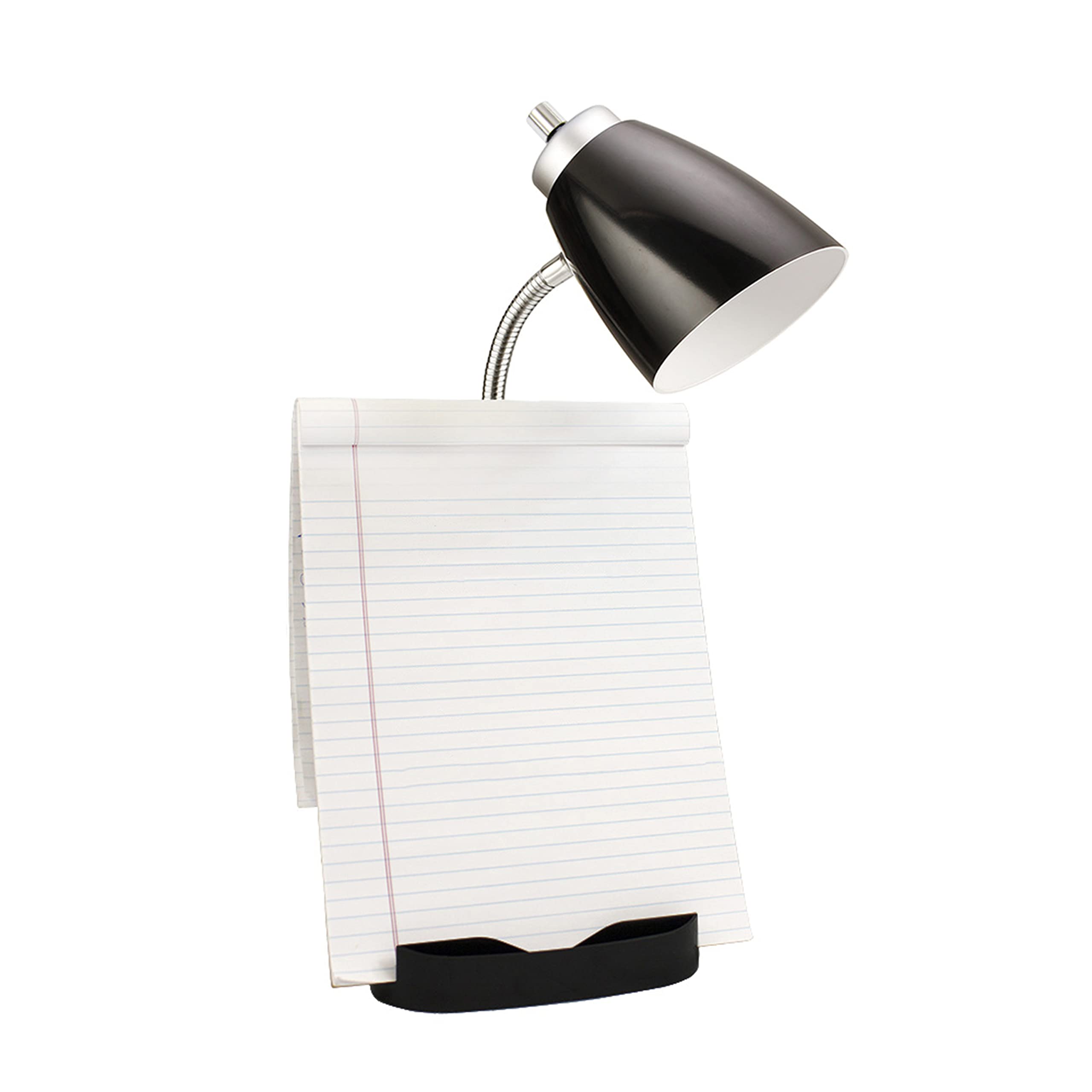Simple Designs Ld1056-Blk Gooseneck Organizer Desk Lamp With Ipad/Tablet Stand Or Book Holder And Usb Port, Black