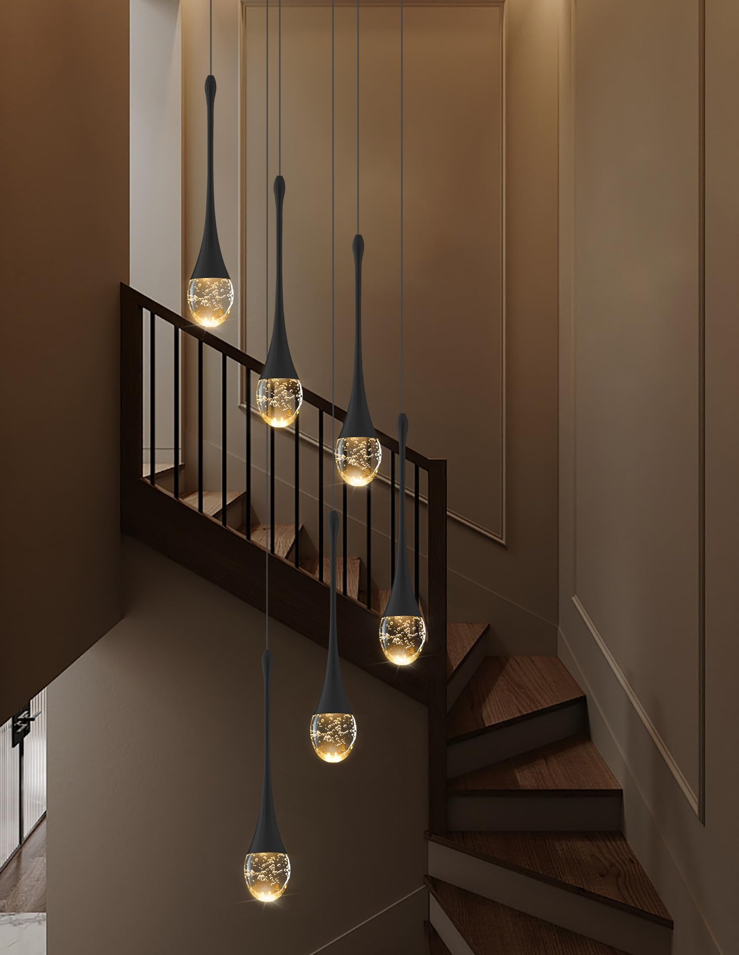 ykolupty 6-Lights Black Crystal Chandelier, Dimmable LED, Model TP0038-6H, Raindrop Design for Dining Room, Loft Ceiling Lighting