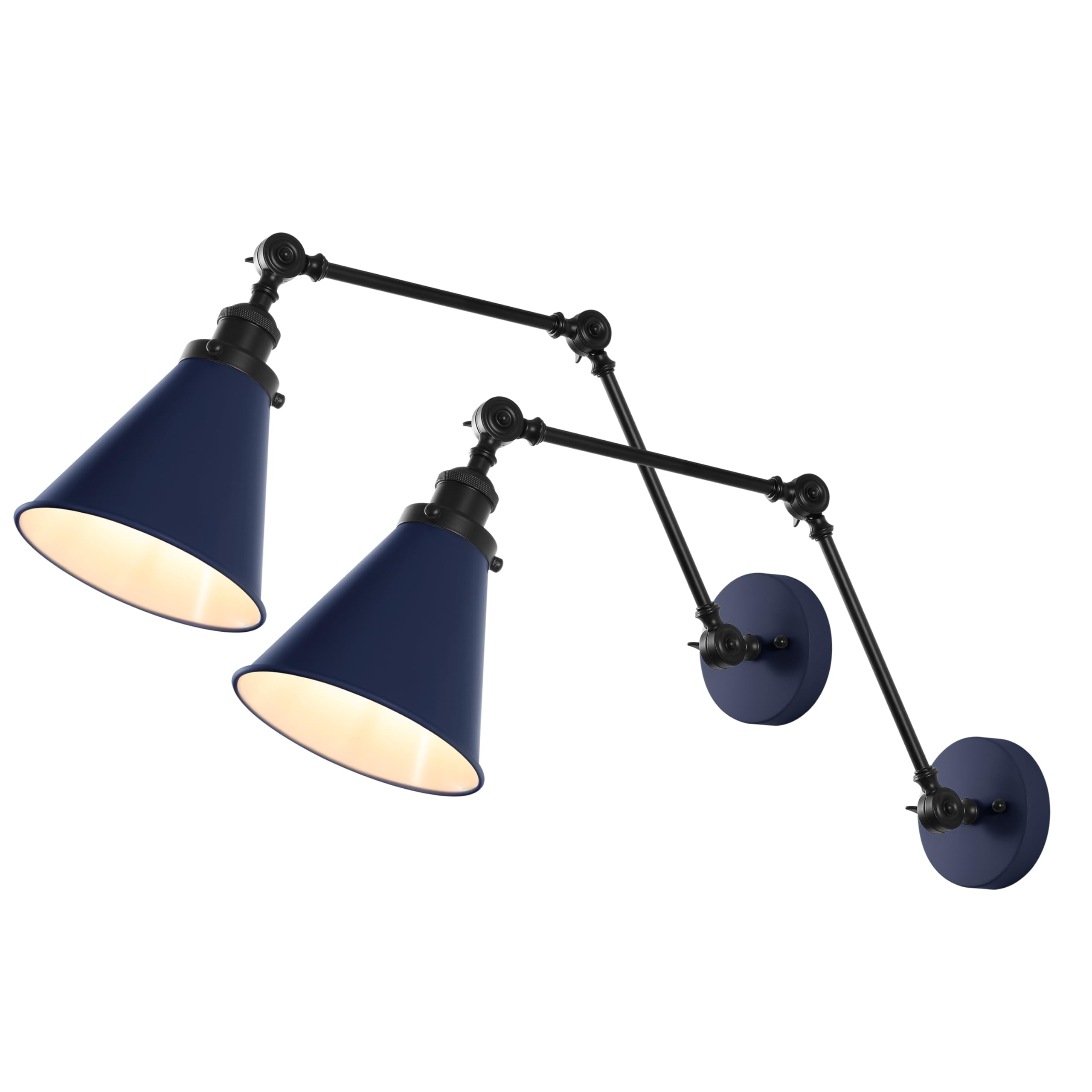 JONATHAN Y 7 Navy/Black Classic Industrial Metal Adjustable Arm LED Wall Sconce for Bedside Reading, Farmhouse Swing Arm Wall La