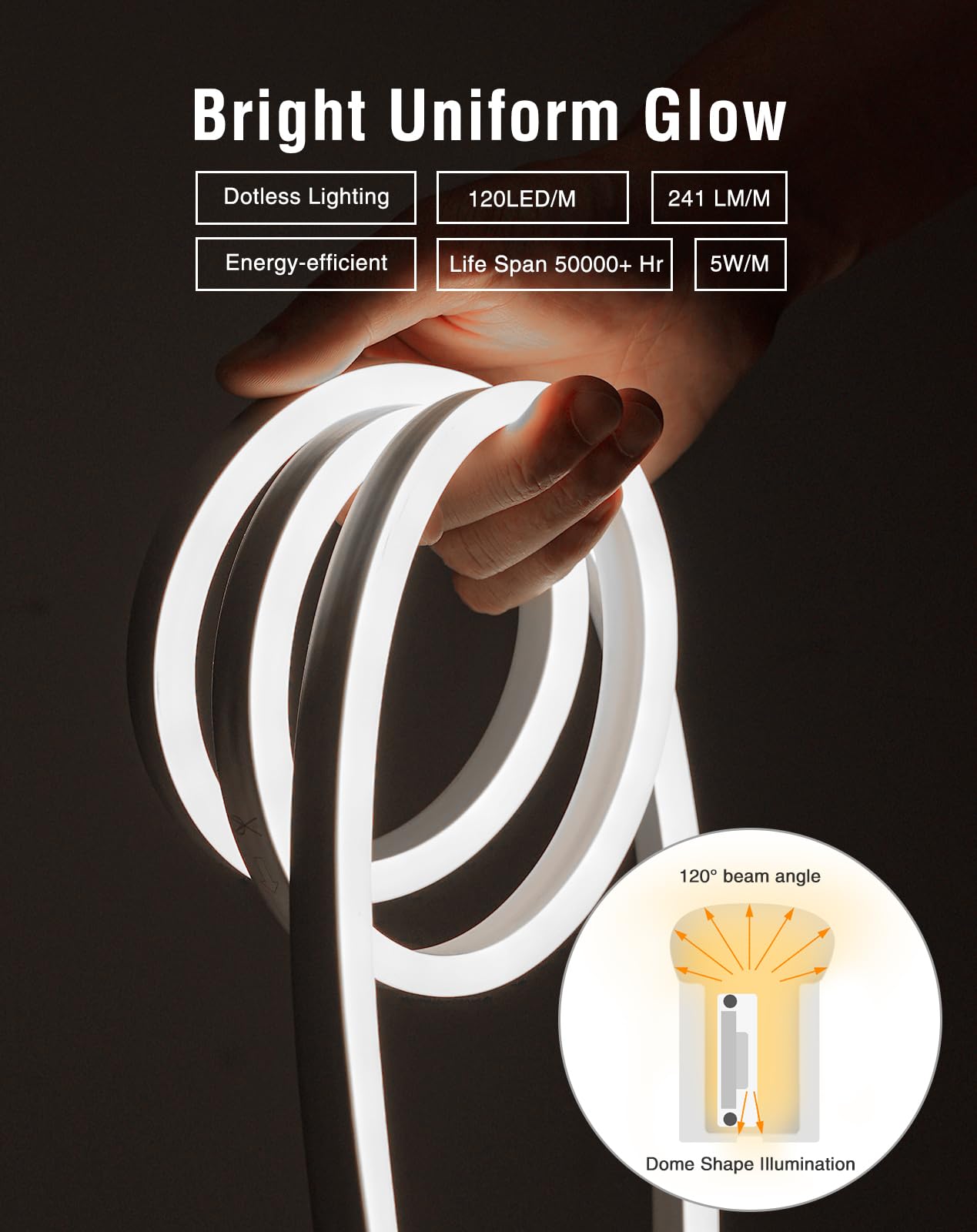 Shine Decor LED Neon Rope Lights - 120V, 6300K Cool White, IP65 Waterproof, 40M/131.2FT, Expandable & Cuttable, Polyvinyl