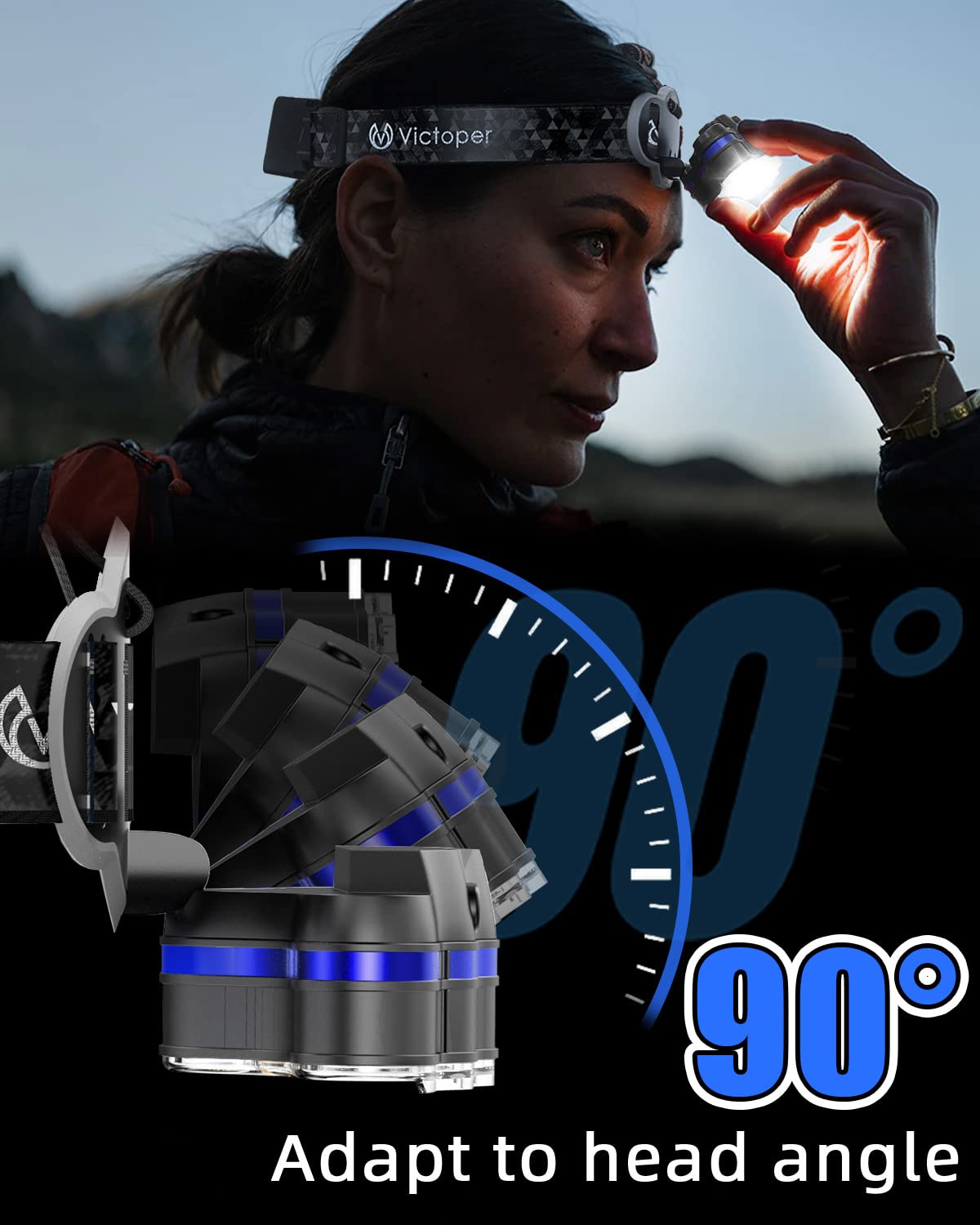 Victoper Rechargeable Headlamp, 8 LED High Lumen Bright Head Lamp with Red Light, Lightweight USB Head Light, 8 Mode Waterproof