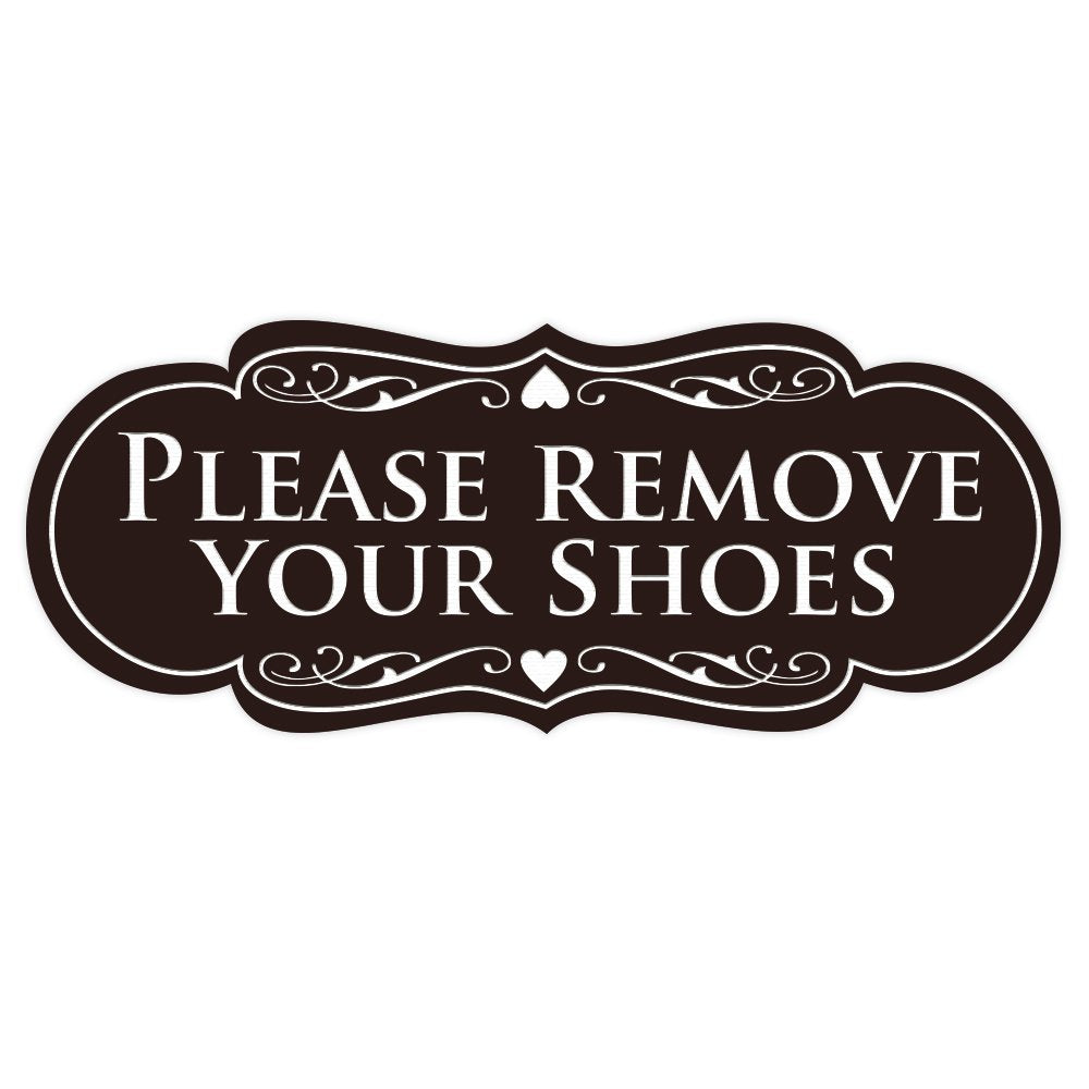 All Quality Designer Please Remove Your Shoes Wall or Door Sign - No Shoes Signage | Easy Installation - Dark Brown - Small (1 Pack)