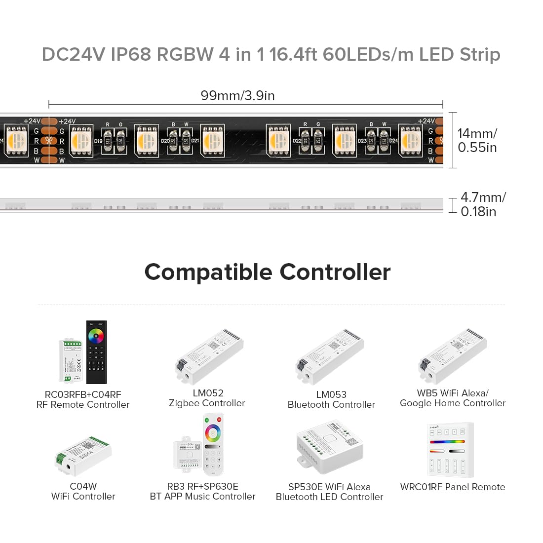 Btf-Lighting Ip68 Waterproof Outdoor Rgbw Led Strip 5050Smd Rgb+Cool White(6000K-7000K) 4 Colors In 1 Dc24V 5M 16.4Ft 60Led/M Mu