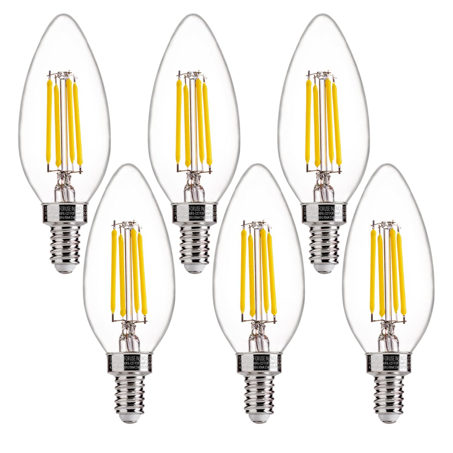 Flsnt 60W Equivalent Led Candelabra Bulbs, Dimmable Led Chandelier Bulbs, E12 Base, 500Lm, Cri 82, 6 Pack, 5000K Daylight