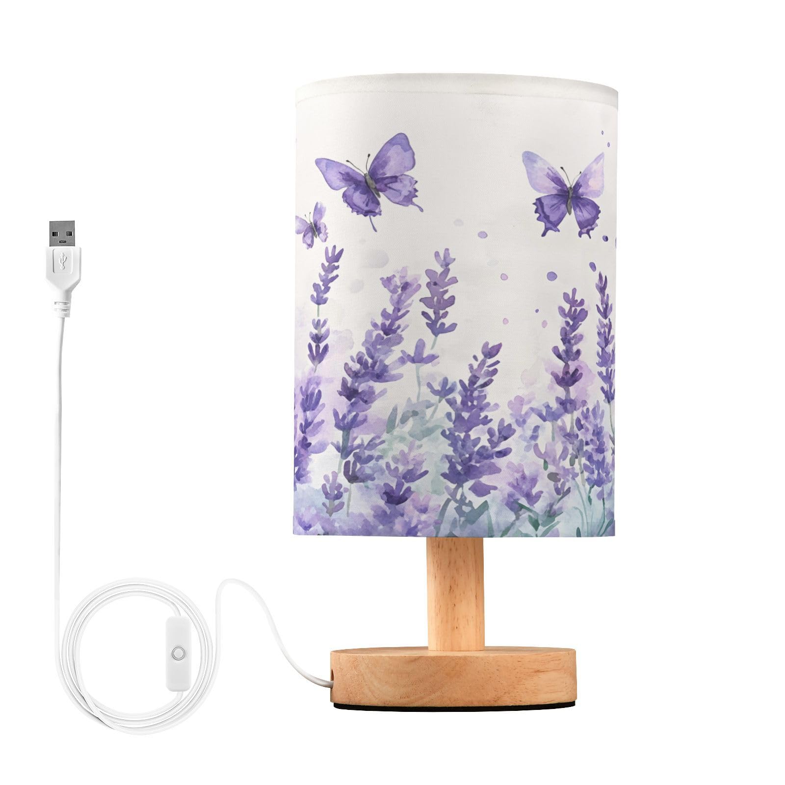 ALAZA Purple Lavender Spring Summer Flower Floral Table Lamp for Bedroom USB Port Bedside Lamp Small Nightstand Desk Lamp for Gi