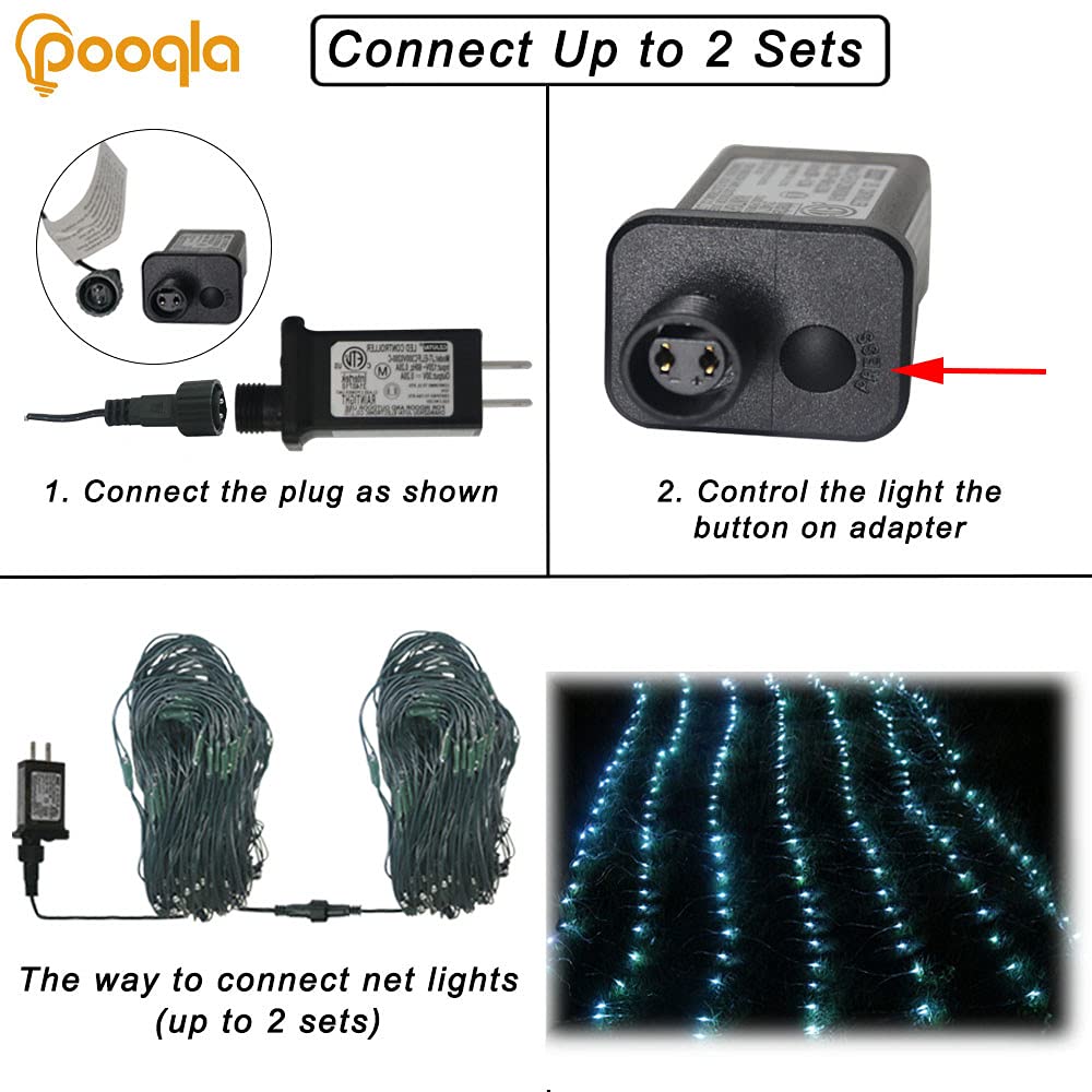 Pooqla Net Lights 300LED Fairy String Mesh Light 14.8x4.9 ft Cool White Waterproof Connectable for Outdoor Garden Halloween