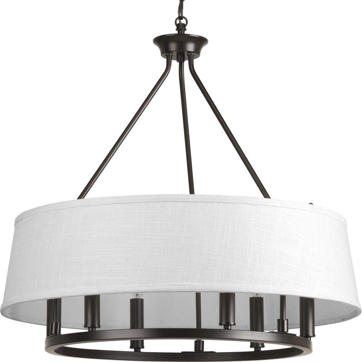 Cherish Collection 6-Light White Linen Shade Coastal Chandelier Light Antique Bronze