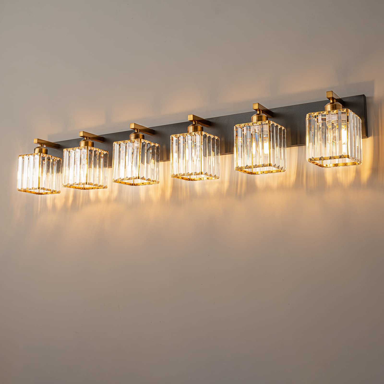 FDPBY Modern Bathroom Vanity Light 6-Light Black Gold Crystal 44.09-inch JW-002