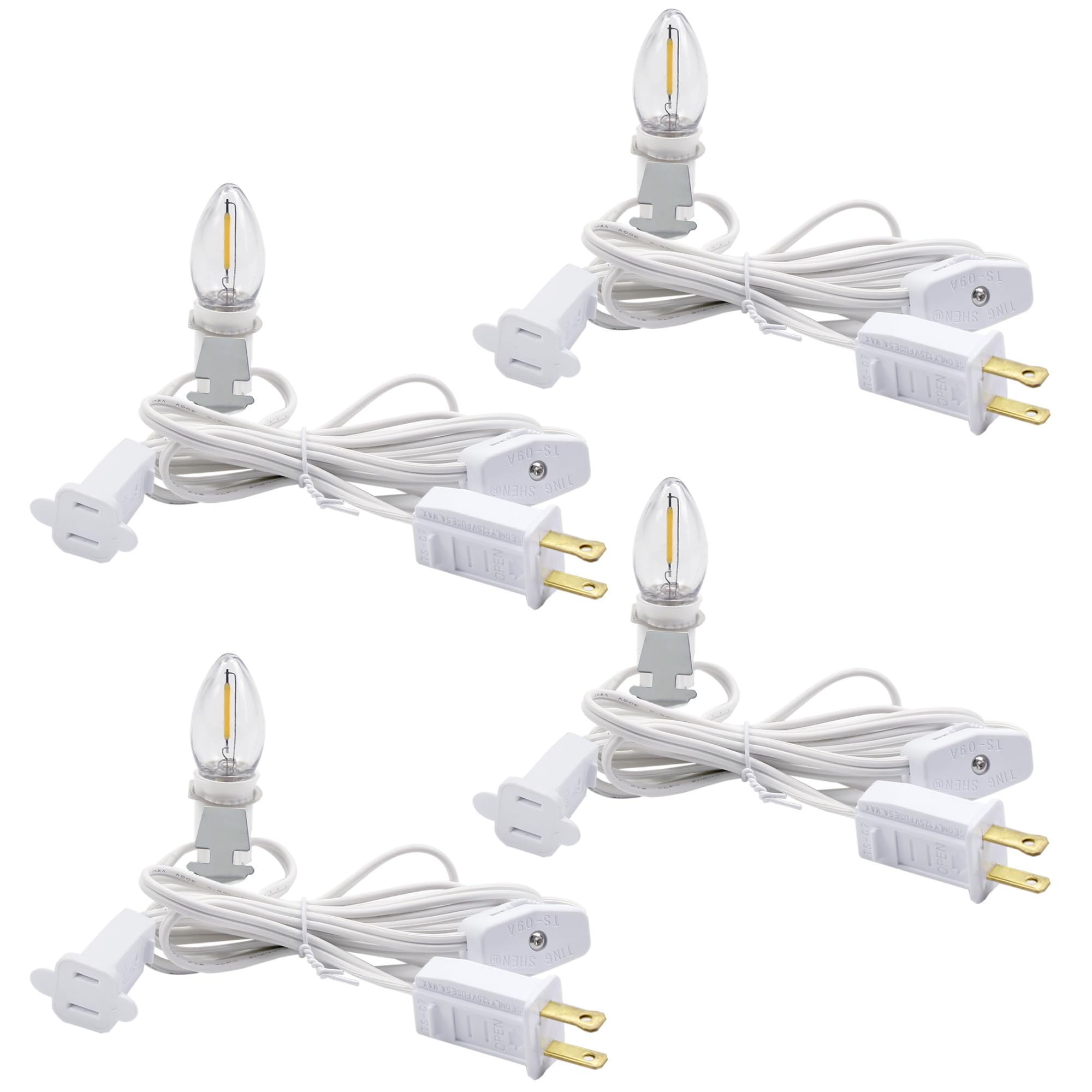 4 Pack Chainable Accessory Cord with C7 LED Light Bulbs, 6 Ft Indoor Blow Mold Light Cord with Male and Female Plugs for Halloween Pumpkins Christmas Village Houses and Craft Projects Decoration