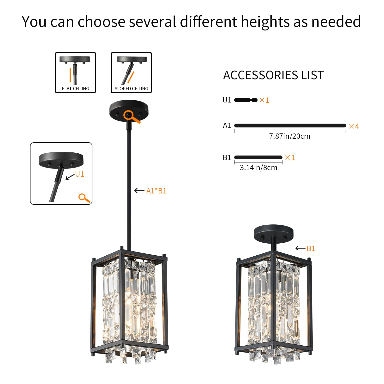 Lmqnine Kitchen Island Chandelier - Black Metal Pendant Light, Square 1-Light, Industrial Farmhouse Design For Dining Room And Hallway