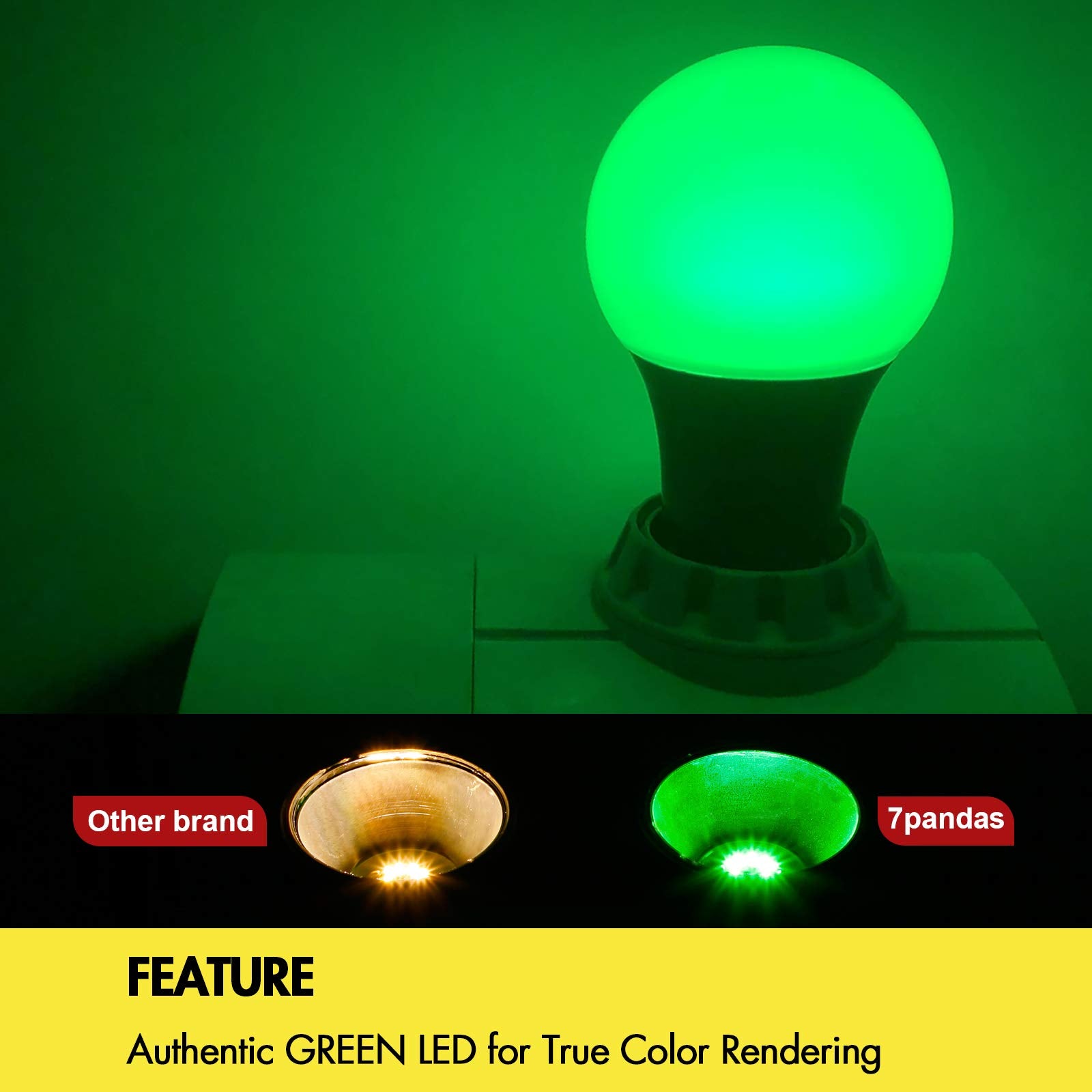 7Pandas Led Green Light Bulb, 40W Equivalent, 5W A19 Green Led Bulbs With E26 Base For Halloween Decoration, Home Lighting, Home