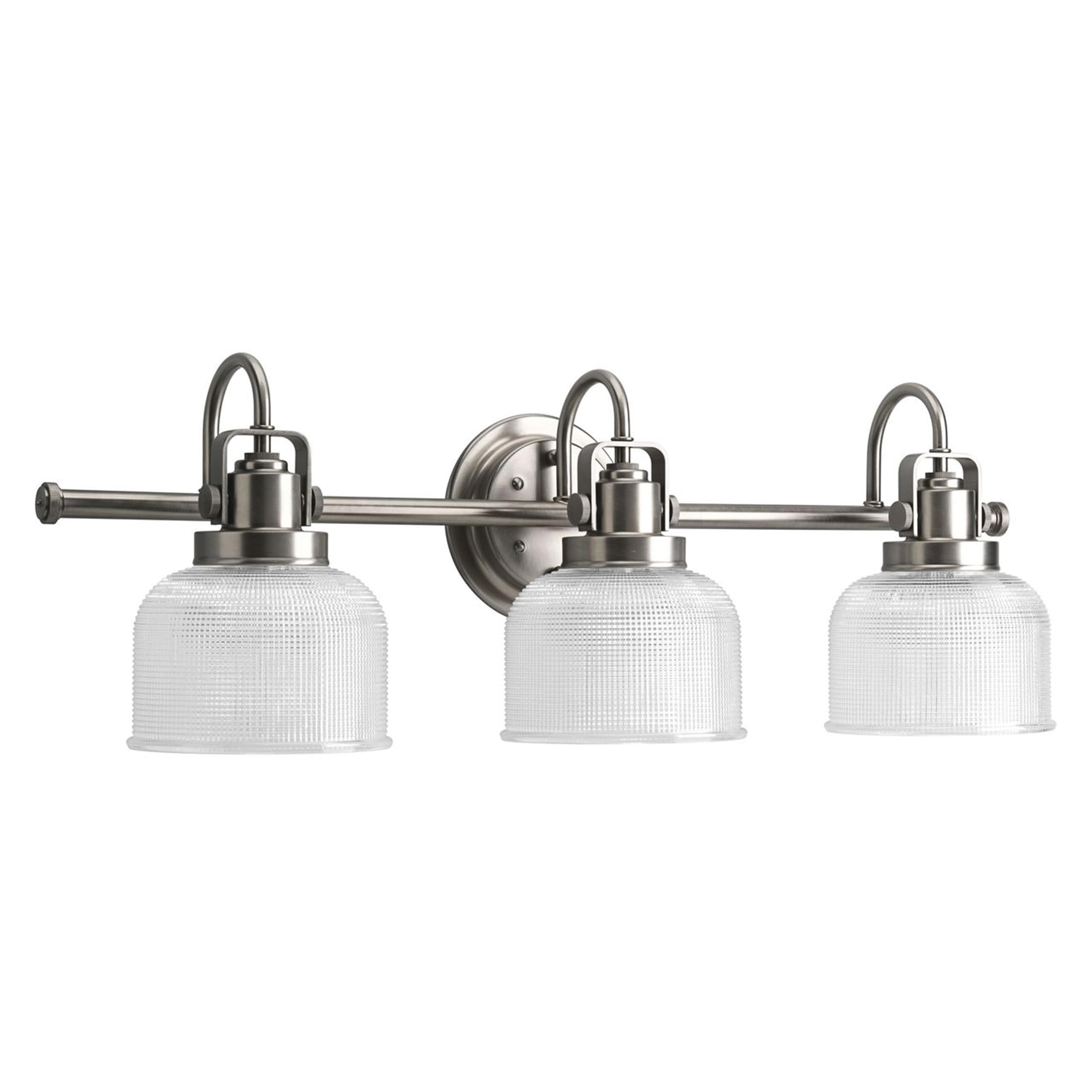 Progress Lighting P2992-81 Archie Collection Clear Double Prismatic Glass Coastal Bath Vanity, 3-Light, Antique Nickel