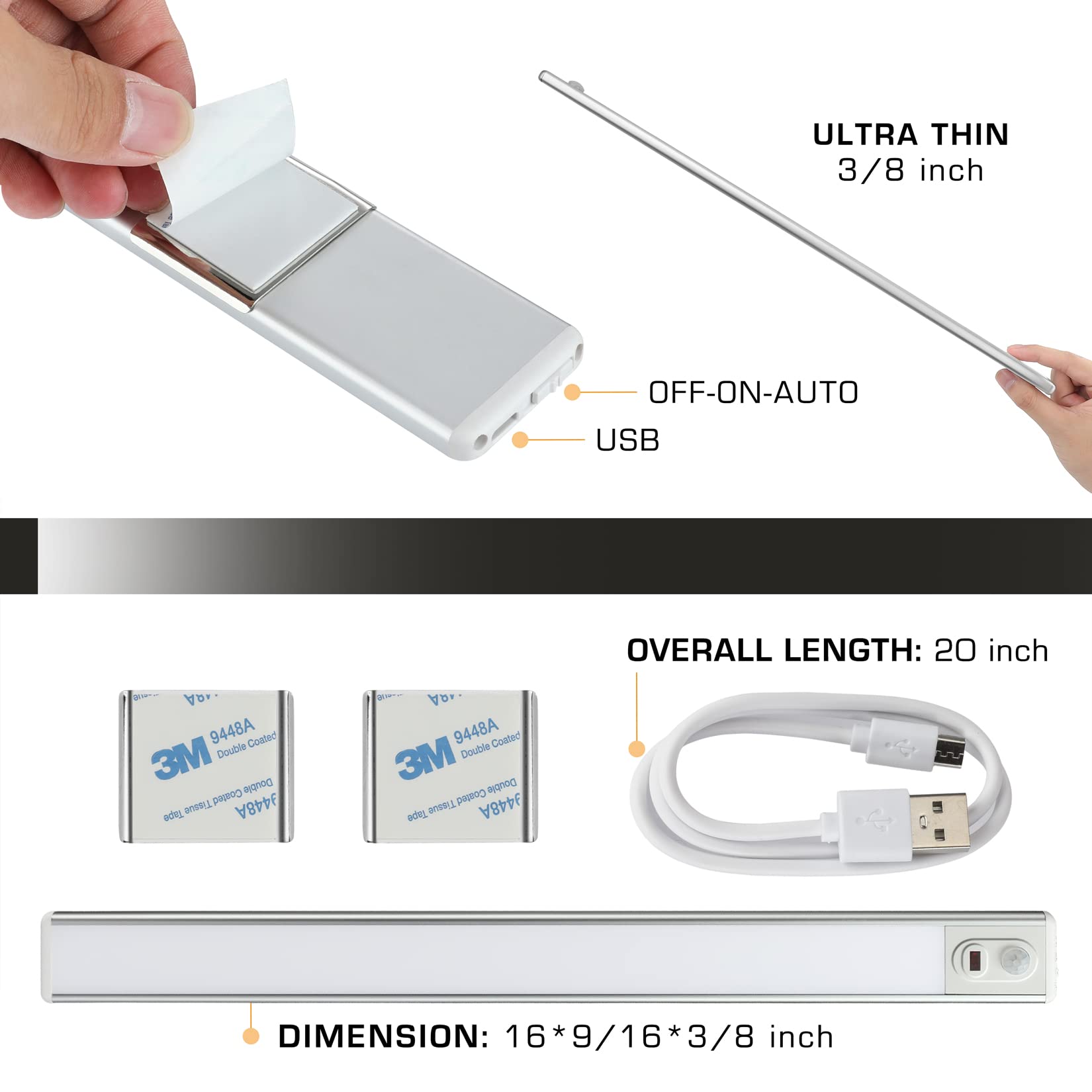 Everbrite 70Led Dimmer Under Cabinet Lighting With Motion Sensor, 300 Lumen, White, Magnetic, 1 Pack