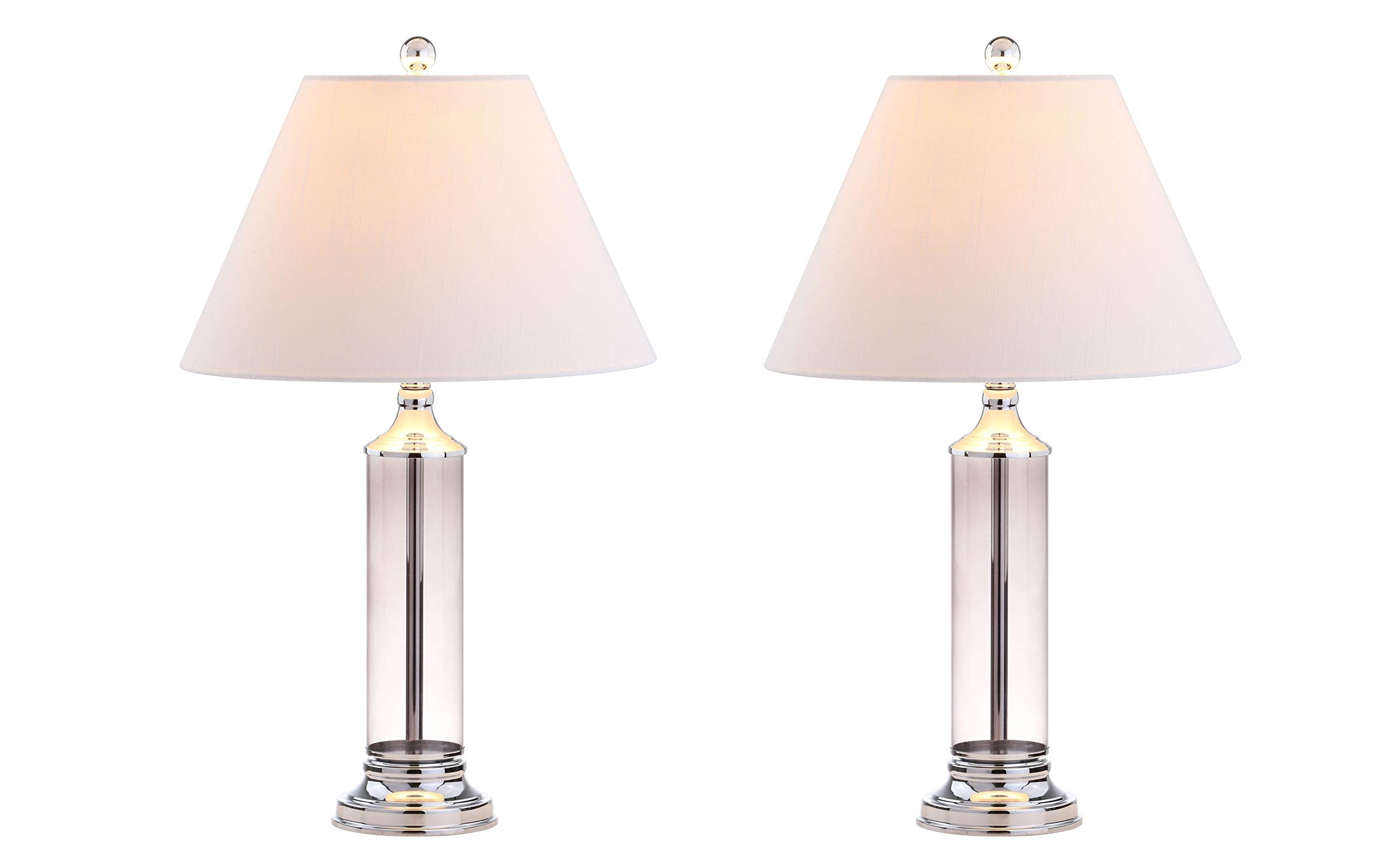 JONATHAN Y 29 Smoked Gray Glass LED Table Lamp Set of 2  Modern Bedside Nightstand Lamps for Living Room Bedroom Office  White Linen Shade  Transitional Decor (JYL4014B-SET2)