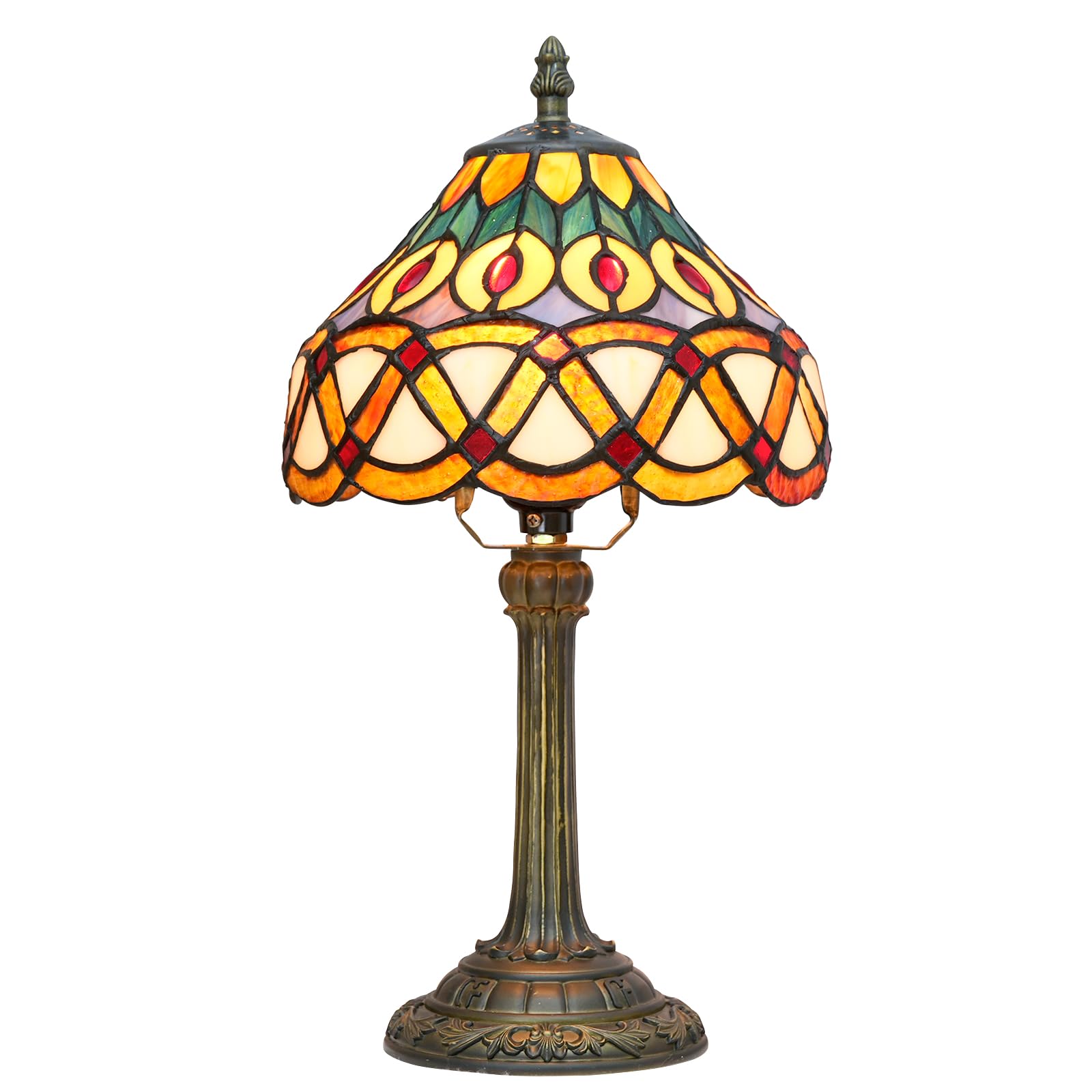 Blivuself Tiffany Lamp Stained Glass Peacock Tail Style Yellow Table Lamp Vintage Handmade Living Room Reading Lamp 8X8X14 Inch
