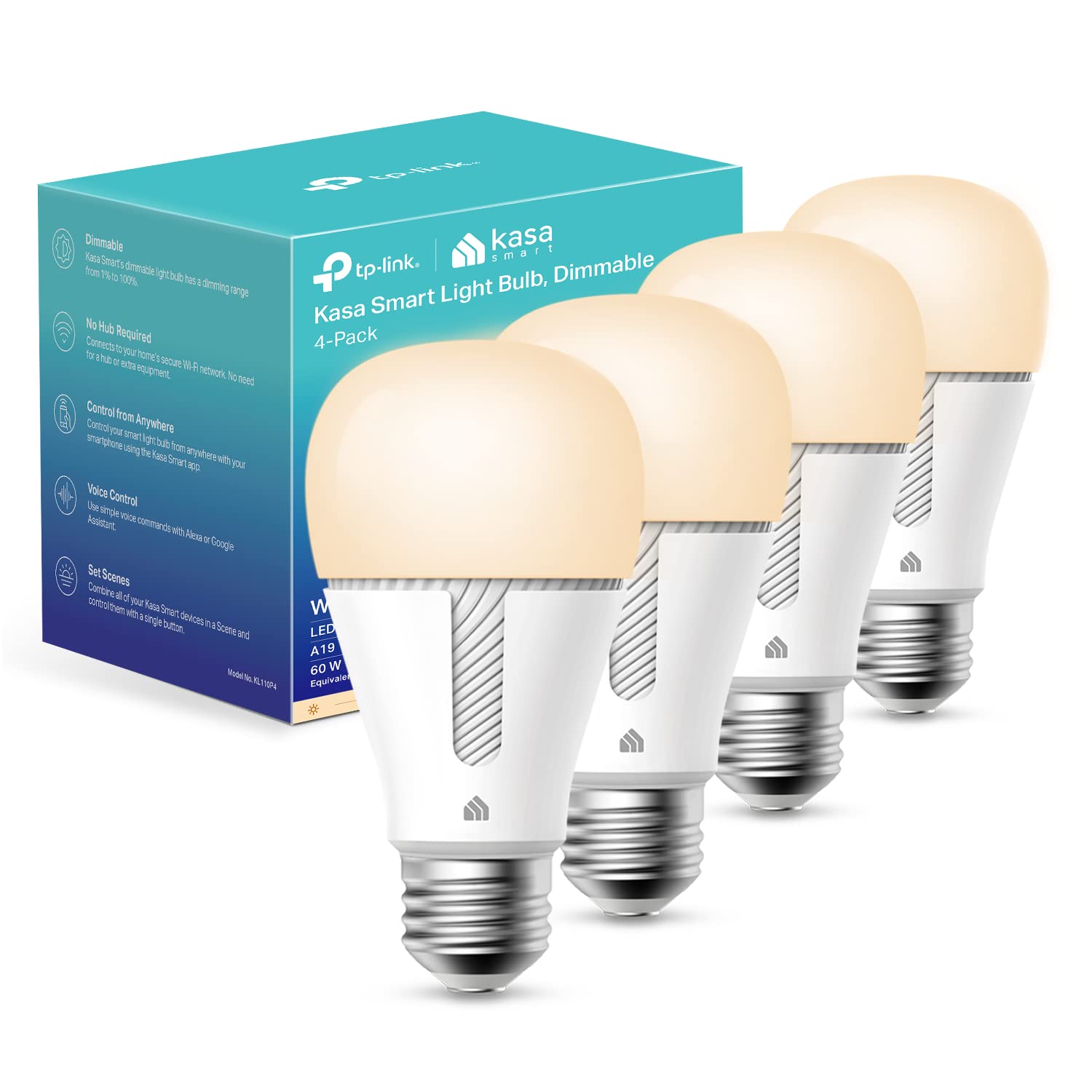 Kasa Smart Light Bulbs That Works With Alexa And Google Home, Dimmable Smart Led Bulb, A19, 9W, 800Lumens, Soft White(2700K), Cr