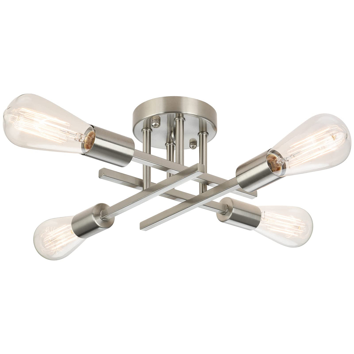 SunRider Industrial 4-Light Semi Flush Mount Ceiling Light Fixture, Brushed Nickel, Silver Farmhouse Sputnik Chandelier Pendant 