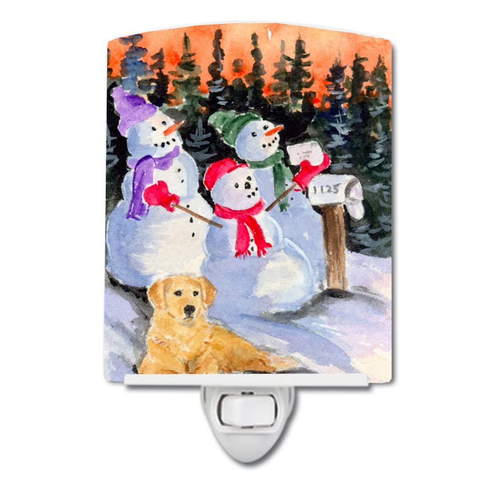 Carolines Treasures Ceramic Night Light, Snowman with Golden Retriever, 6x4x3in, Model SS8989CNL, Multicolor