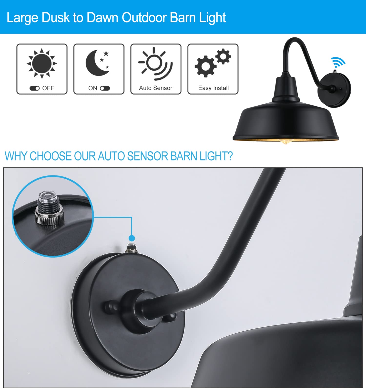 Joesa (12.6" Diameter Large Outdoor Black Farmhouse Barn Light With Extension Arm Retro Country Style Outdoor Gooseneck Light For Porch Garage Light…