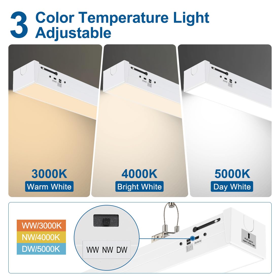 Dakason 4Ft Linkable Led Linear Light  50W/40W/30W  3/4/5000K Cct Selectable  Commercial Linear Lighting Fixture For Office  Workshop  Dimmable Suspended/Flush Mount Ceiling Light  White 4 Pack