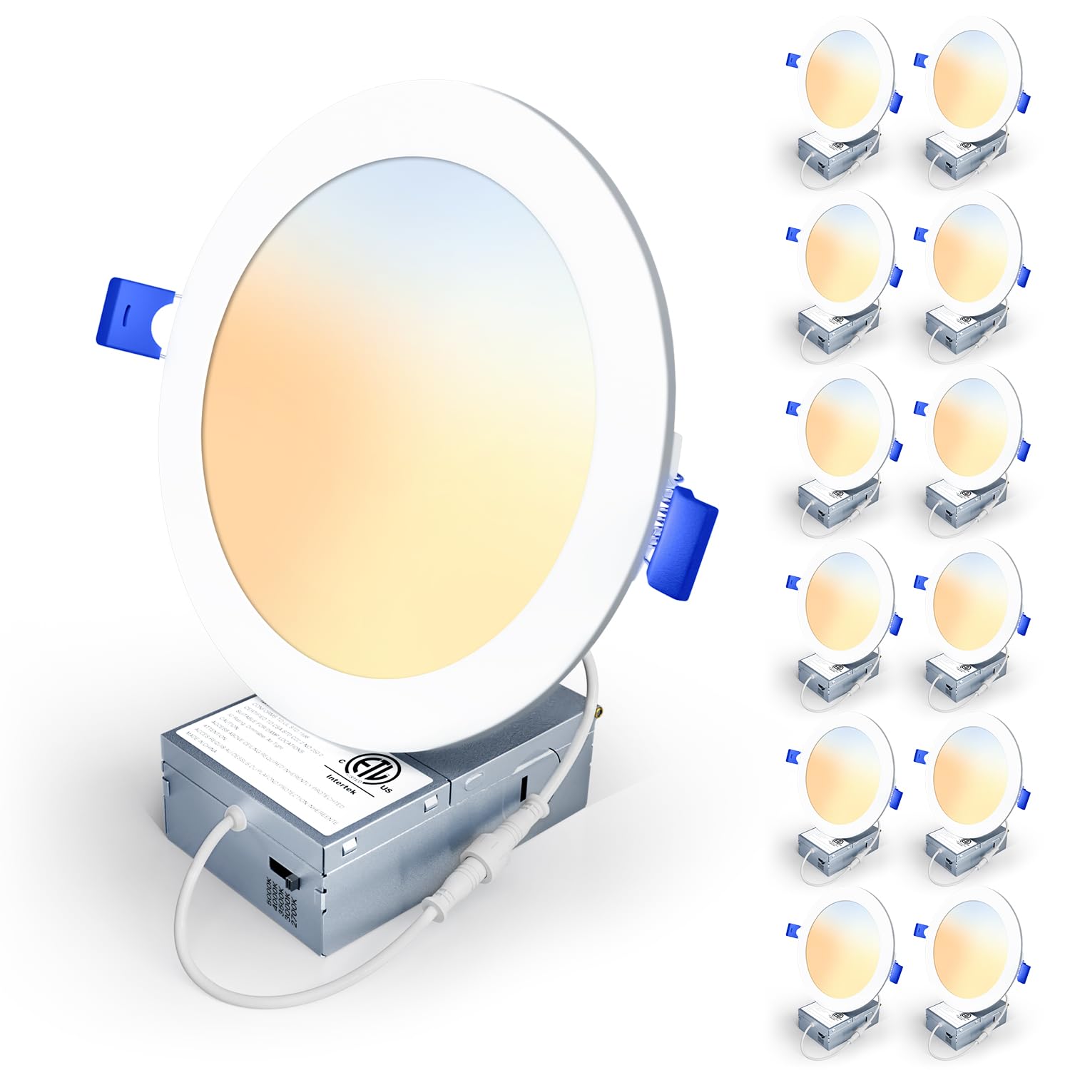 Veriligt 12 Pack 6 Inch 5CCT LED Recessed Light, Silm Canless Recessed Lighting, Dimmable, Damp Rated, 2700K-5000K Selectable, W
