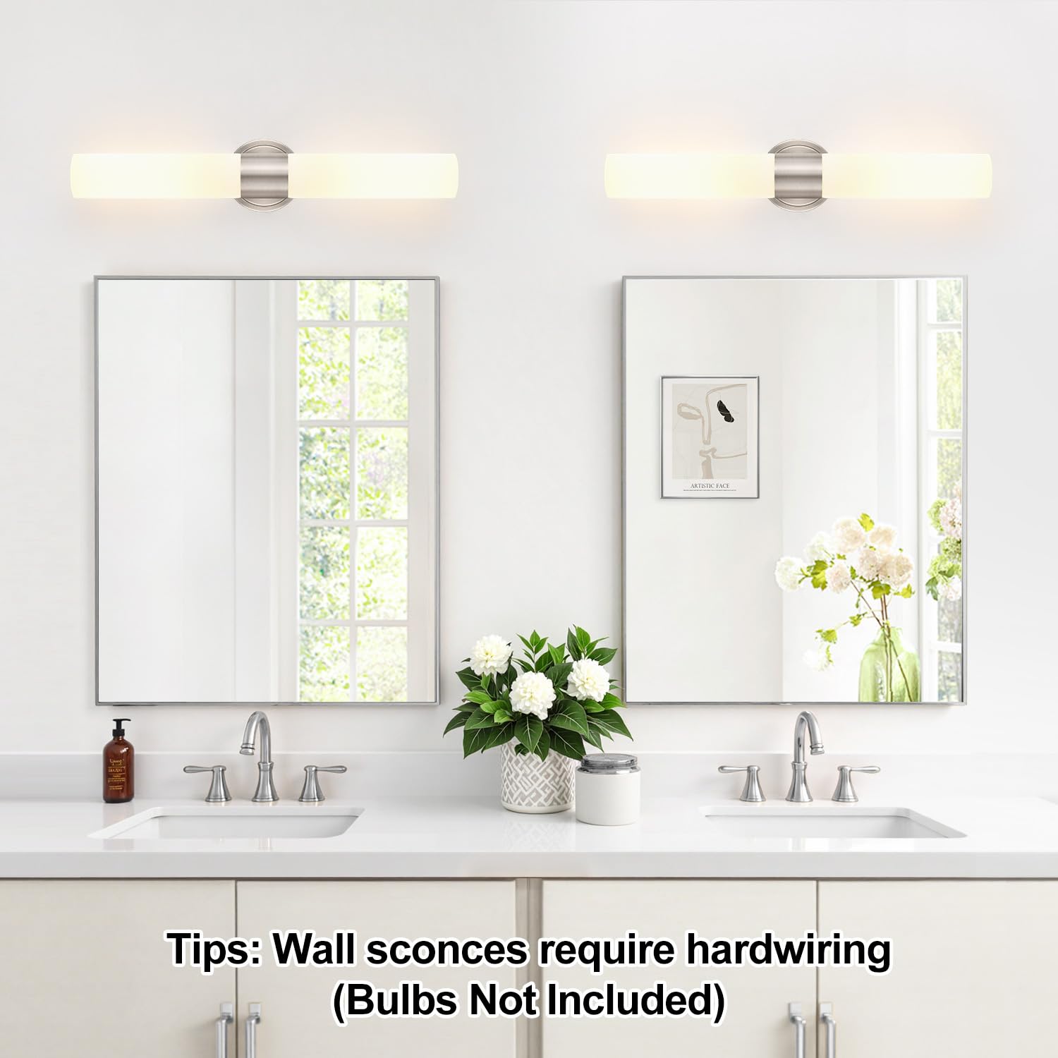 Wall Sconces Set Of Two  Modern Bathroom Sconces Wall Lighting With Milky White Glass  Brushed Nickel Sconces Wall Decor Set Of 2 For Bathroom Mirror Bedroom Living Room Hallway