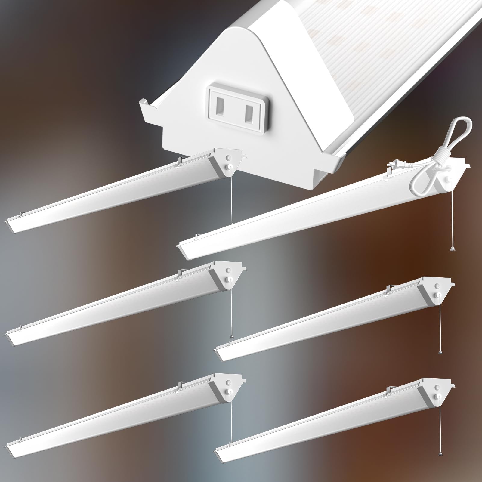Upgraded 6 Pack 4Ft Linkable Heavy-Duty Led Shop Light With Pull Chain, 50W 7500Lm 100-277V 5000K Shop Lights Led 4Ft Plug In Fo