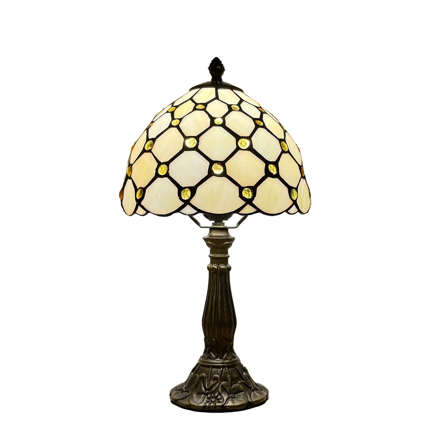 Tiffany Table Lamp Cream Amber Pearl Style Stained Glass Lamp 3 Color Temperature Desk Lamps for Bedroom Living Room Offic Study