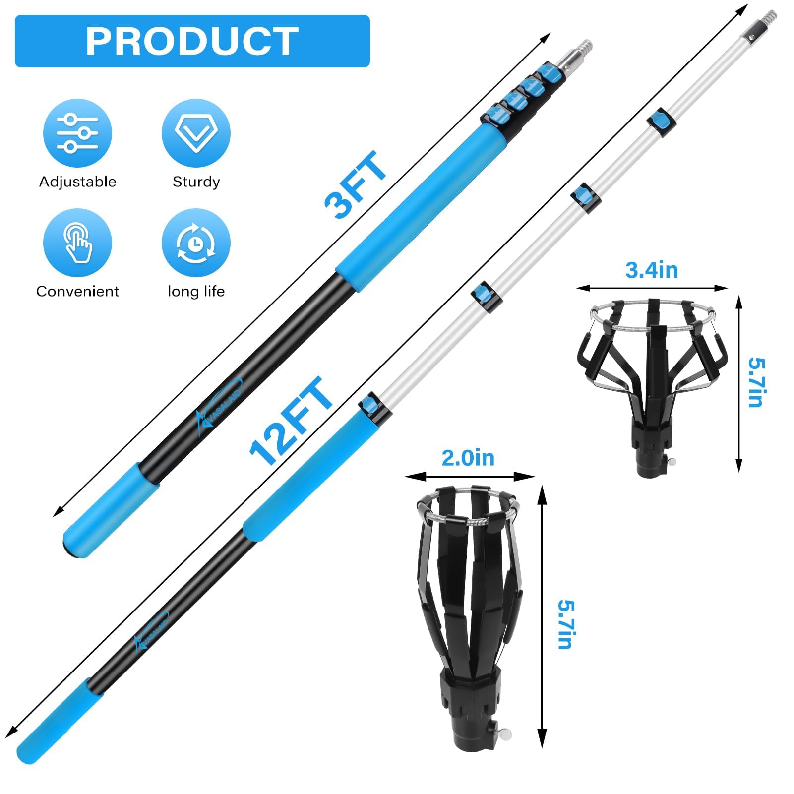 18Ft Reach Light Bulb Changer For High Ceilings,12Ft Telescopic Extension Pole For High Ceilings And Recessed Lights,High Reach