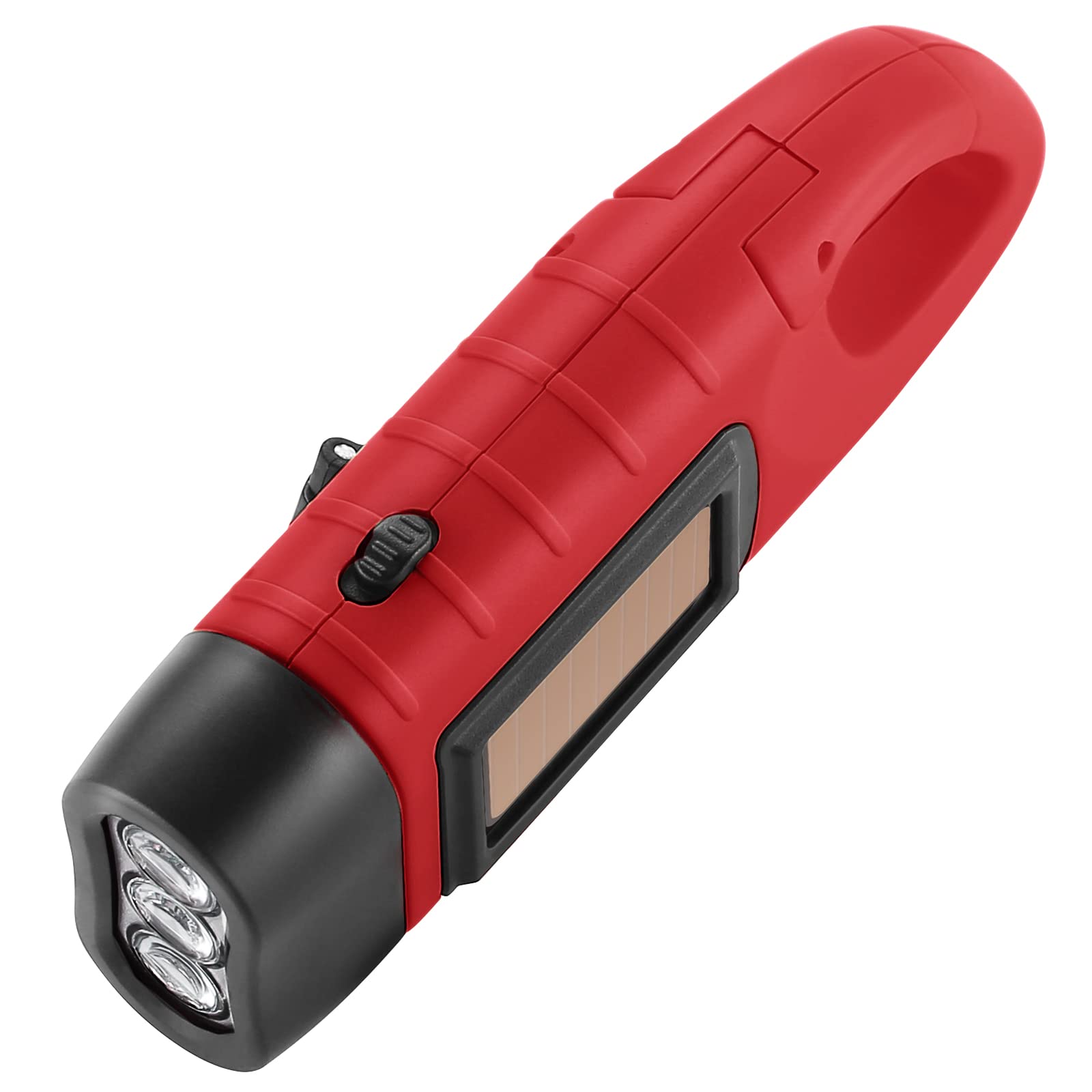 Simpeak Hand Crank Solar Powered Flashlight, LED Torch, 2-Pack, Red, Model DT-309A, Durable ABS Material