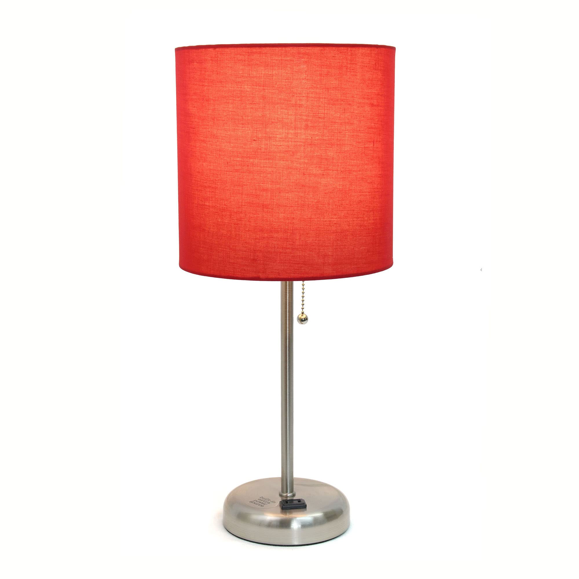 Creekwood Home 19.5&quot; Metal Table Lamp With Red Shade, Brushed Steel Finish, Contemporary Design