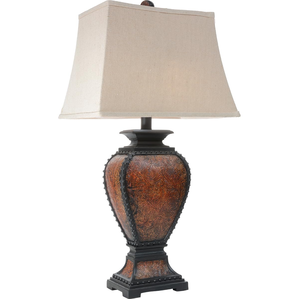 Black Forest D?or Western Tooled Leather Table Lamp - Rustic Faux Leather Shade for Cabin Decor