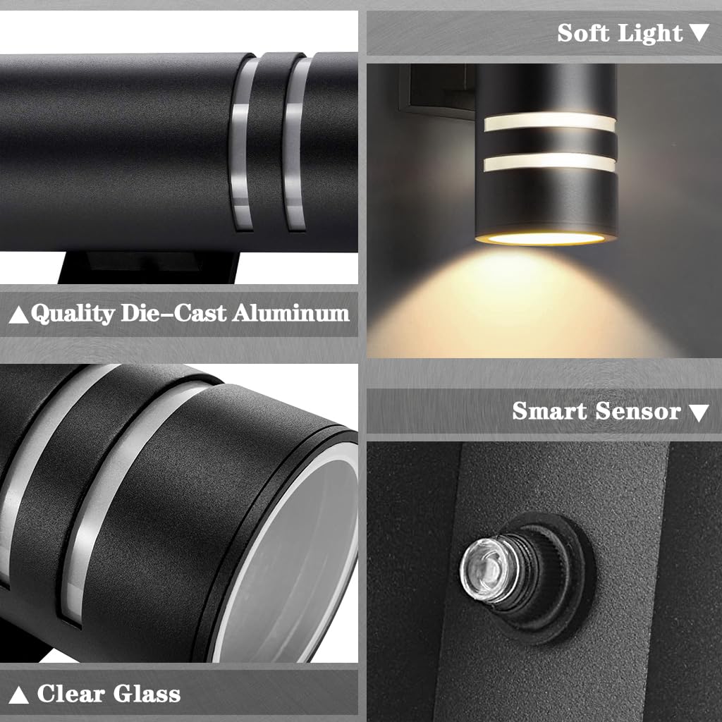 Kizon Outdoor Wall Lights With Dusk To Dawn Sensor, Etl Listed Cylinder Outdoor Light Fixture Wall Mount, Matte Black Porch Ligh